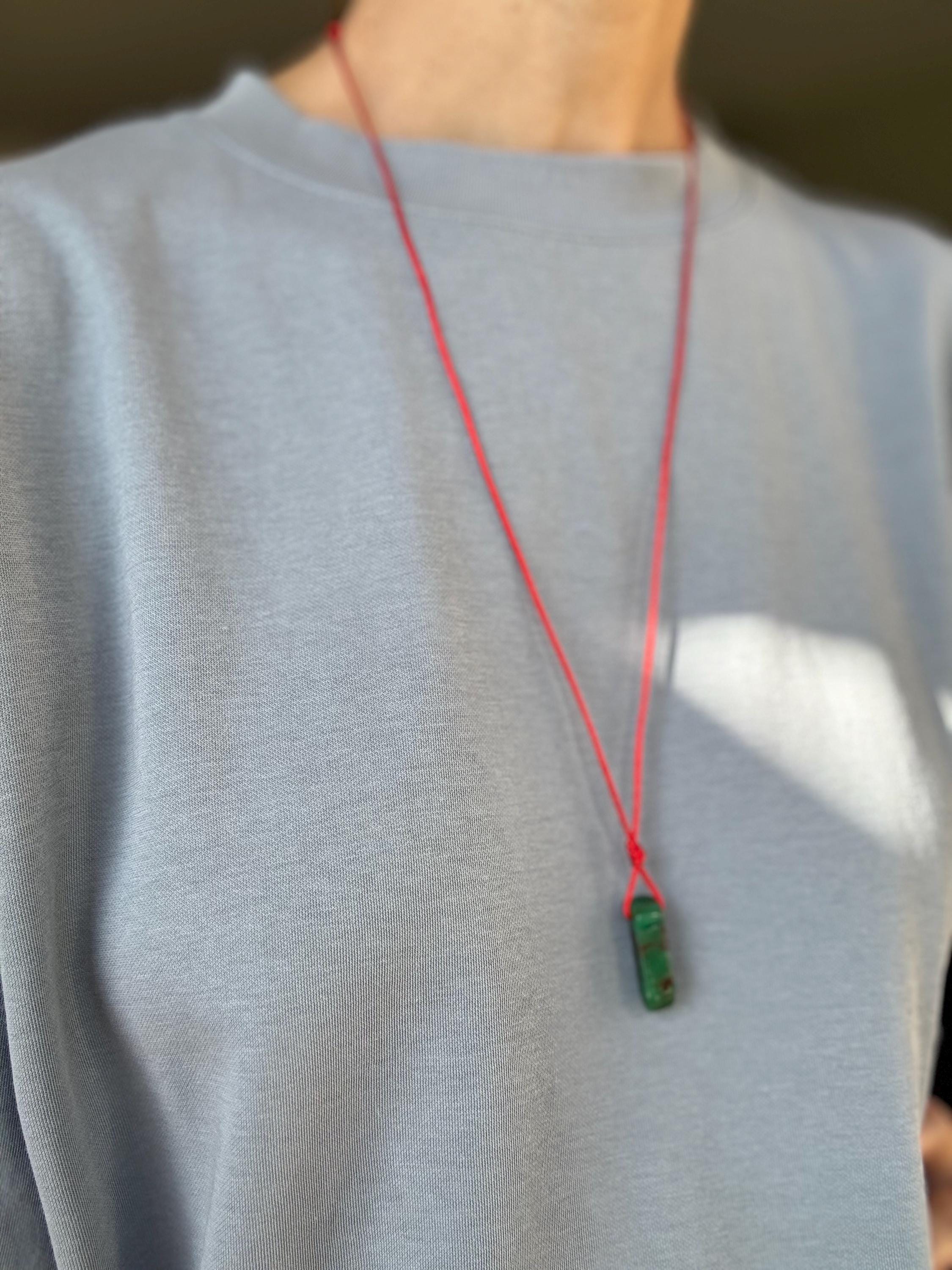 Chrysoprase Pendant Red Silk Cord Necklace