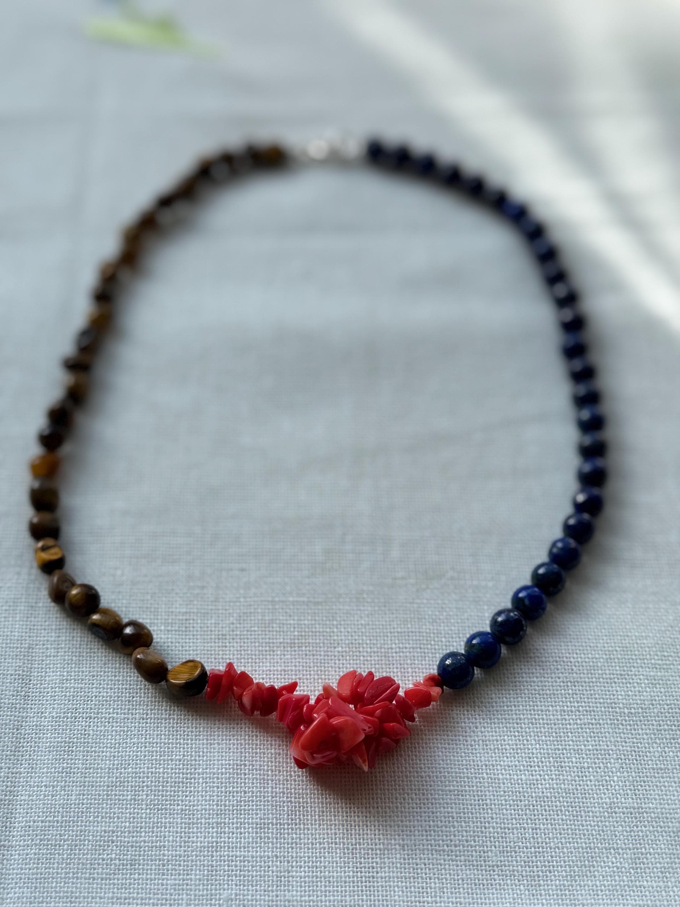 Lapis Lazuli Tiger's Eye Coral Necklace