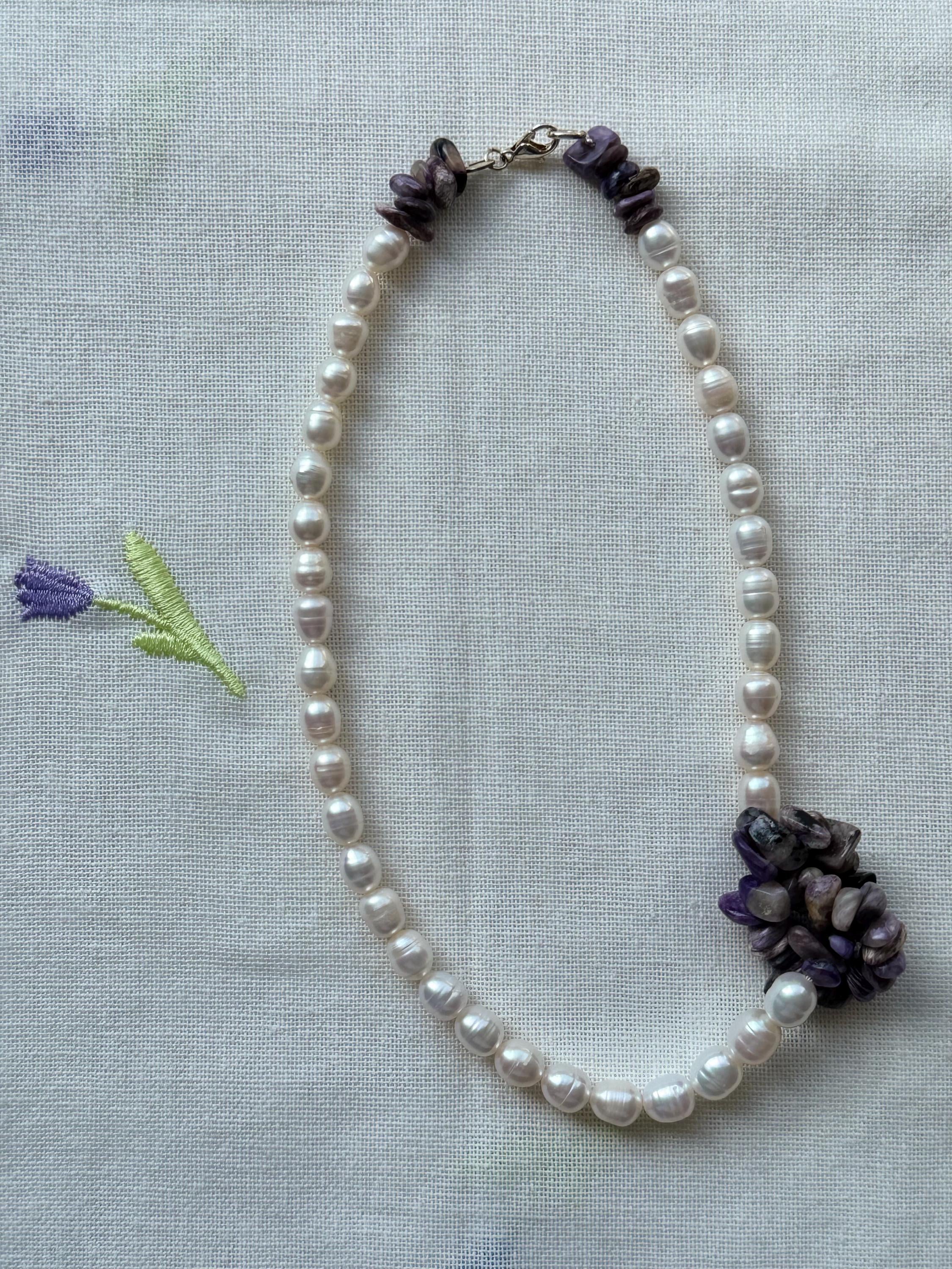 Pearl Charoite Necklace