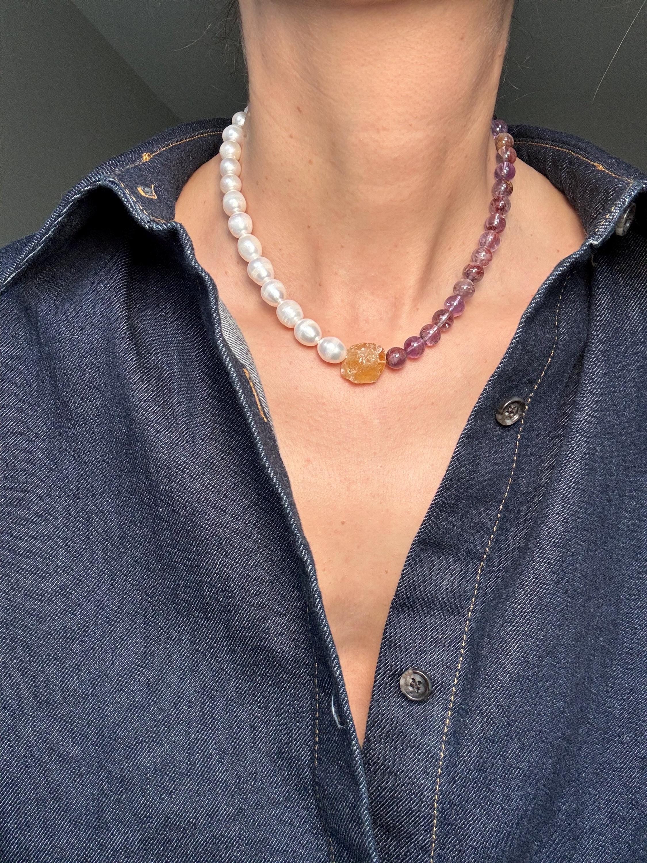 Ametrine Pearl Raw Citrine Necklace