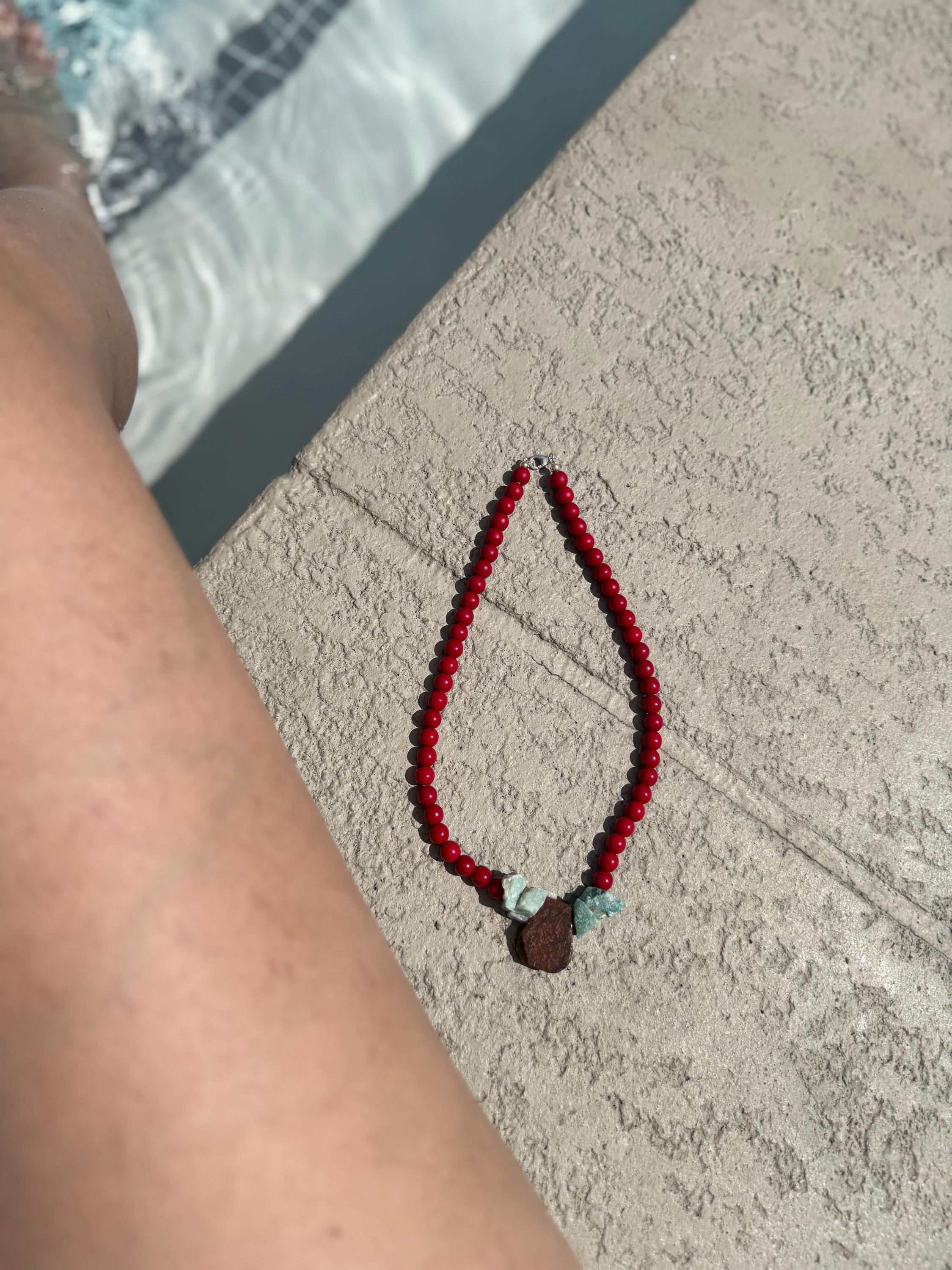 Raw Chrysoprase, Amazonite & Red Howlite Necklace