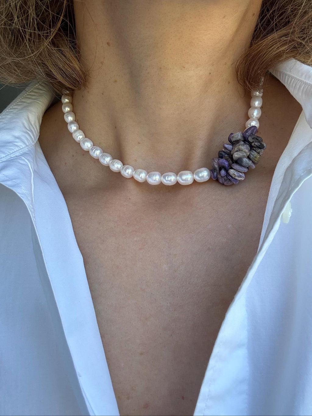 Pearl Charoite Necklace