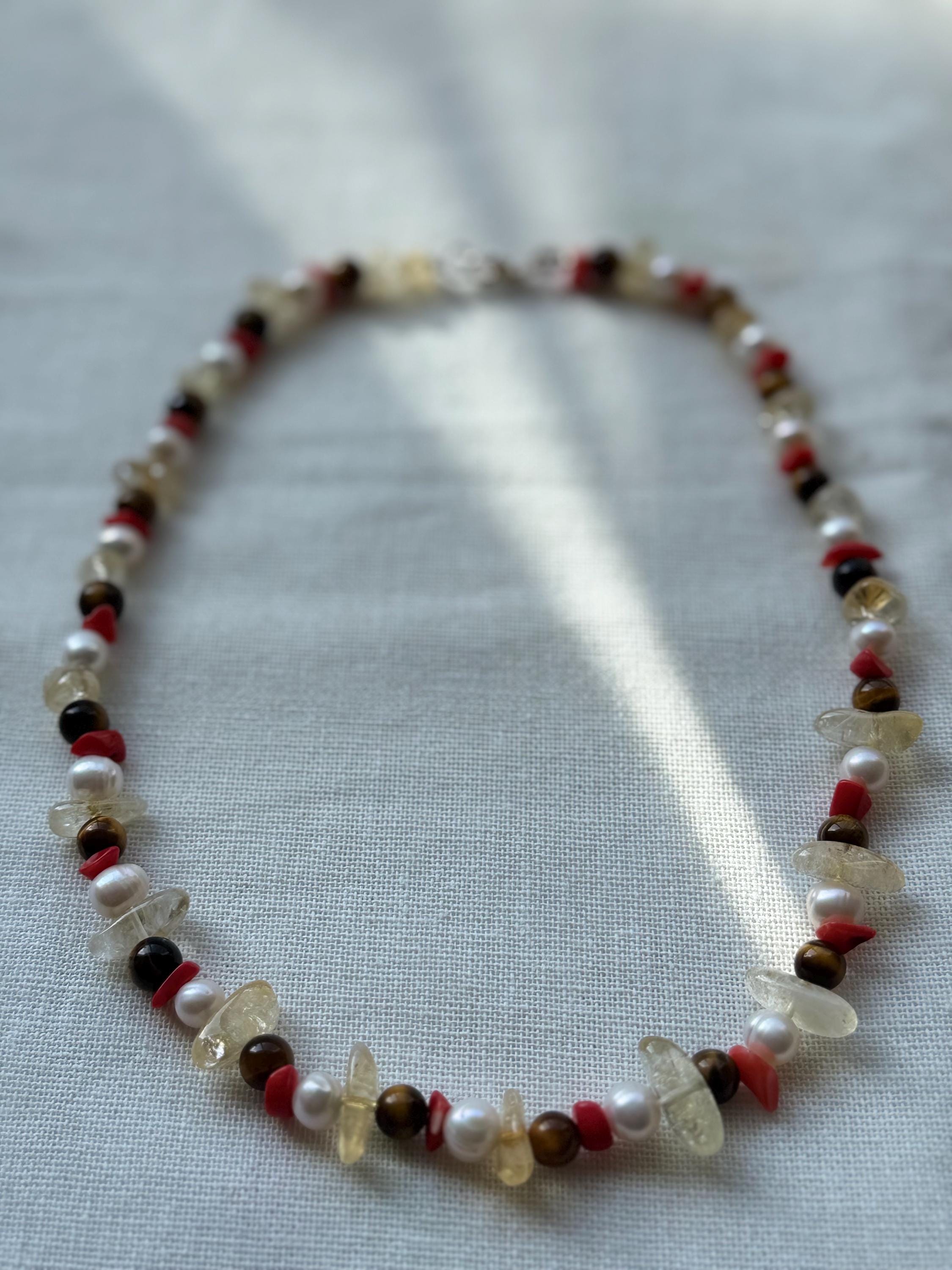 Tiger's Eye Pearl Coral Necklace