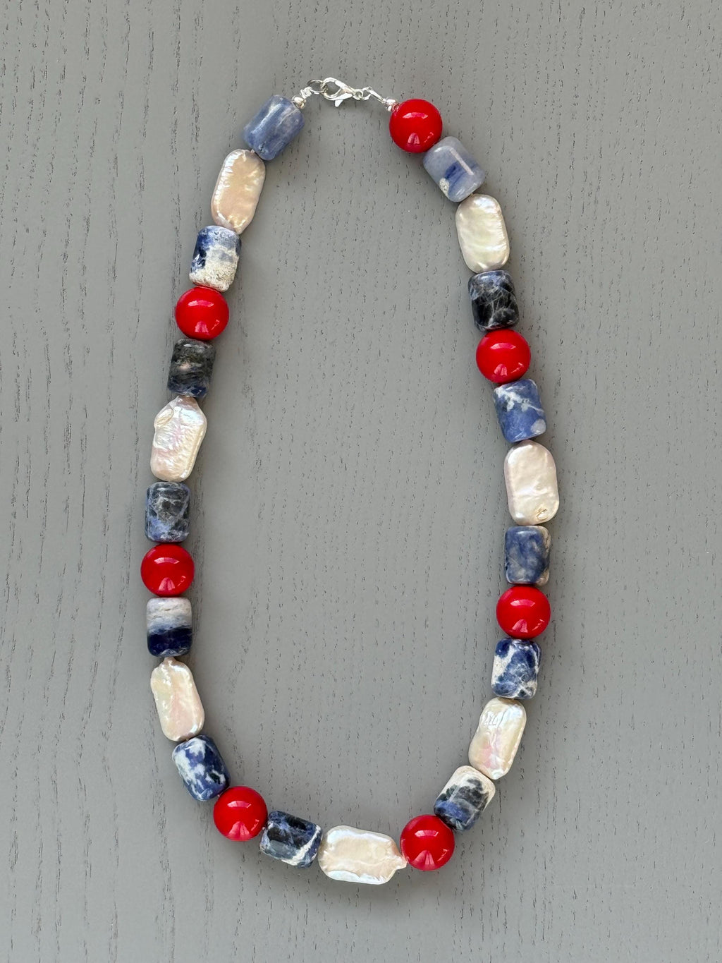 Sodalite Coral Baroque Pearl Necklace