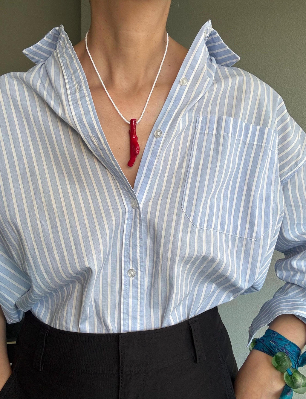 Red Coral Branch Pendant Necklace