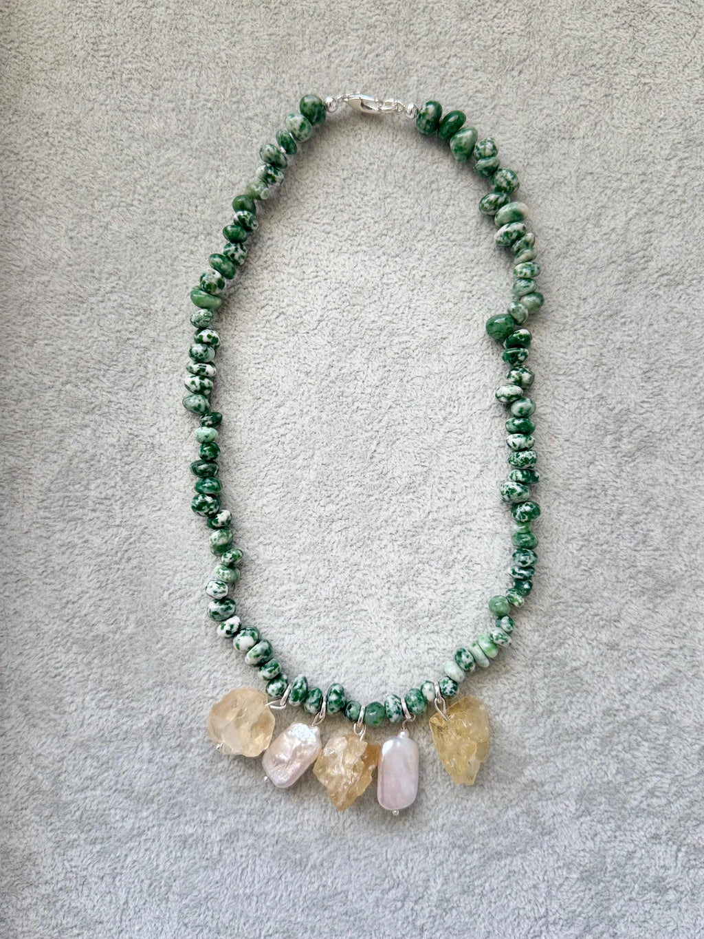 Green Jasper Pearl Citrine Necklace