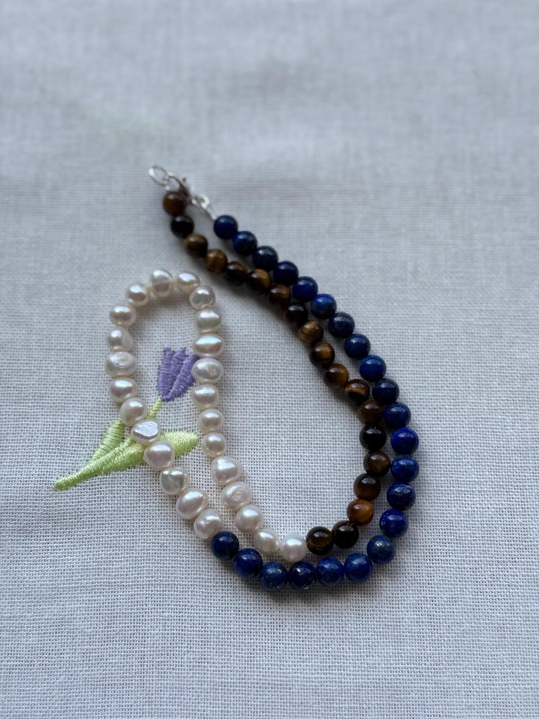Lapis Lazuli Tiger's Eye Pearl Necklace