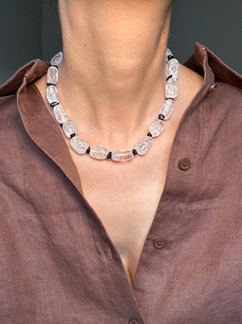 Black Tourmaline Crackled Quartz Necklace