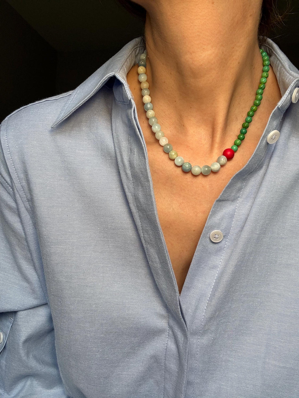 Aquamarine Green Turquoise Coral Necklace