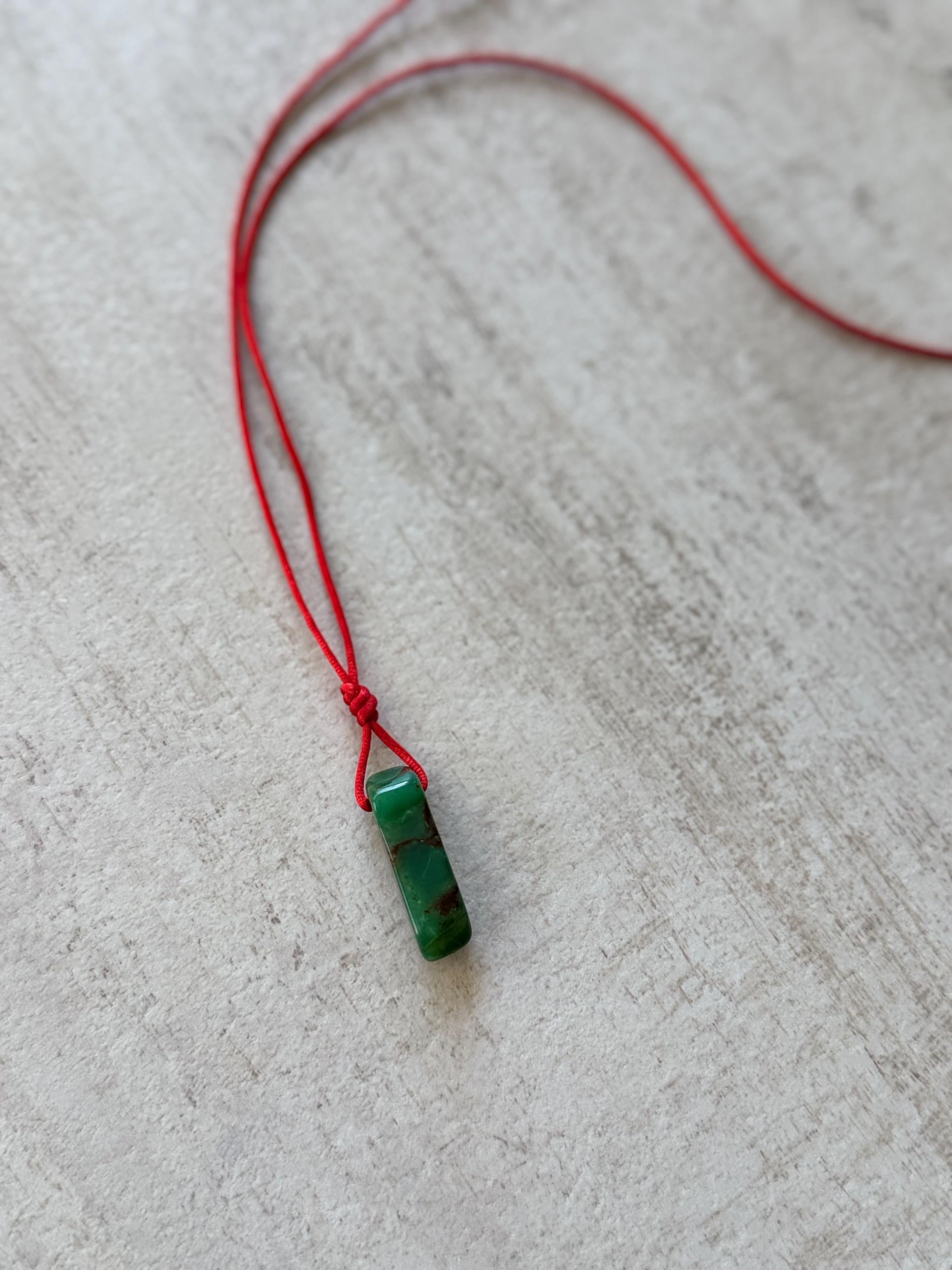 Chrysoprase Pendant Red Silk Cord Necklace