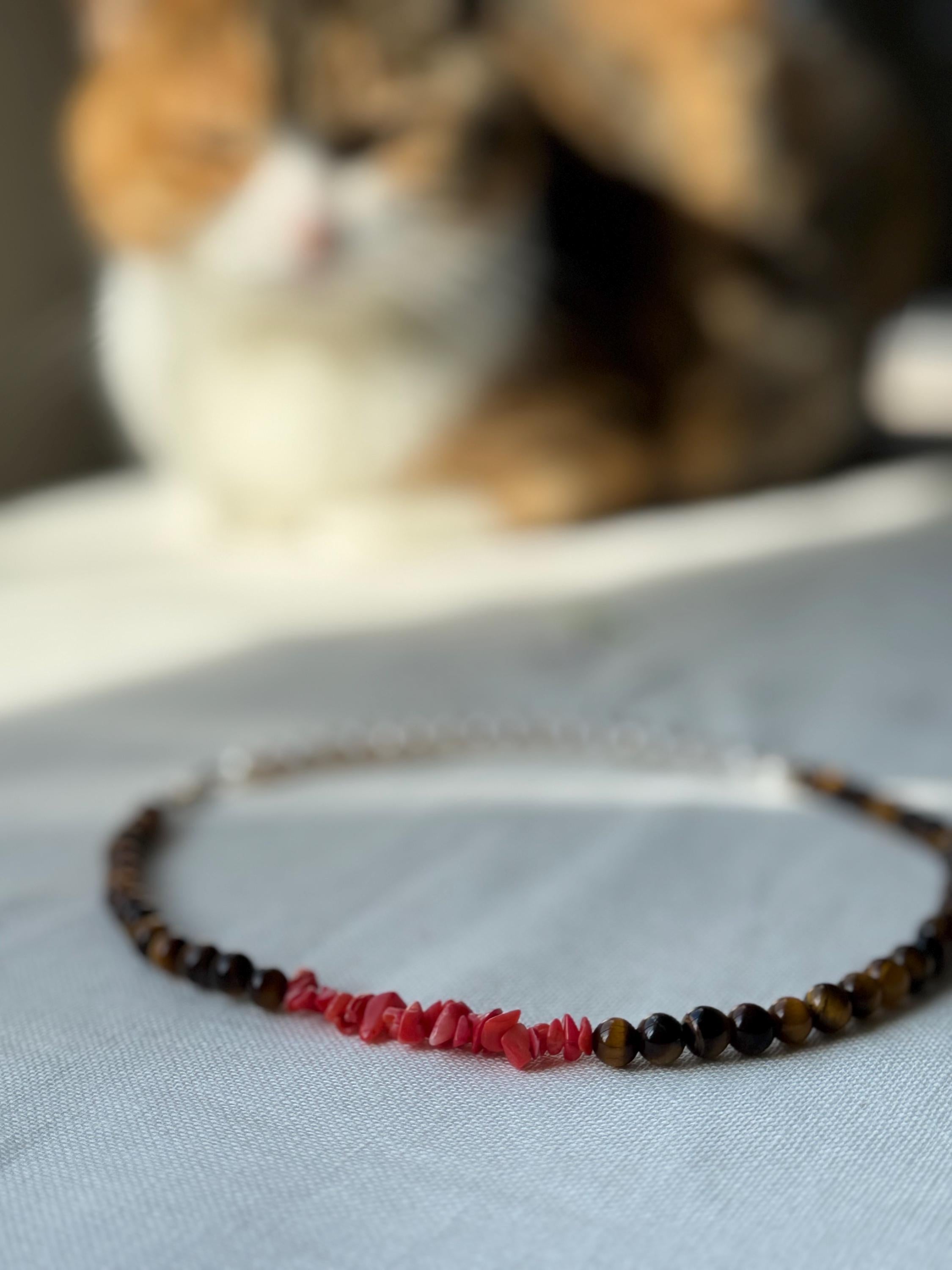 Tiger's Eye, Coral  Pearl Necklace