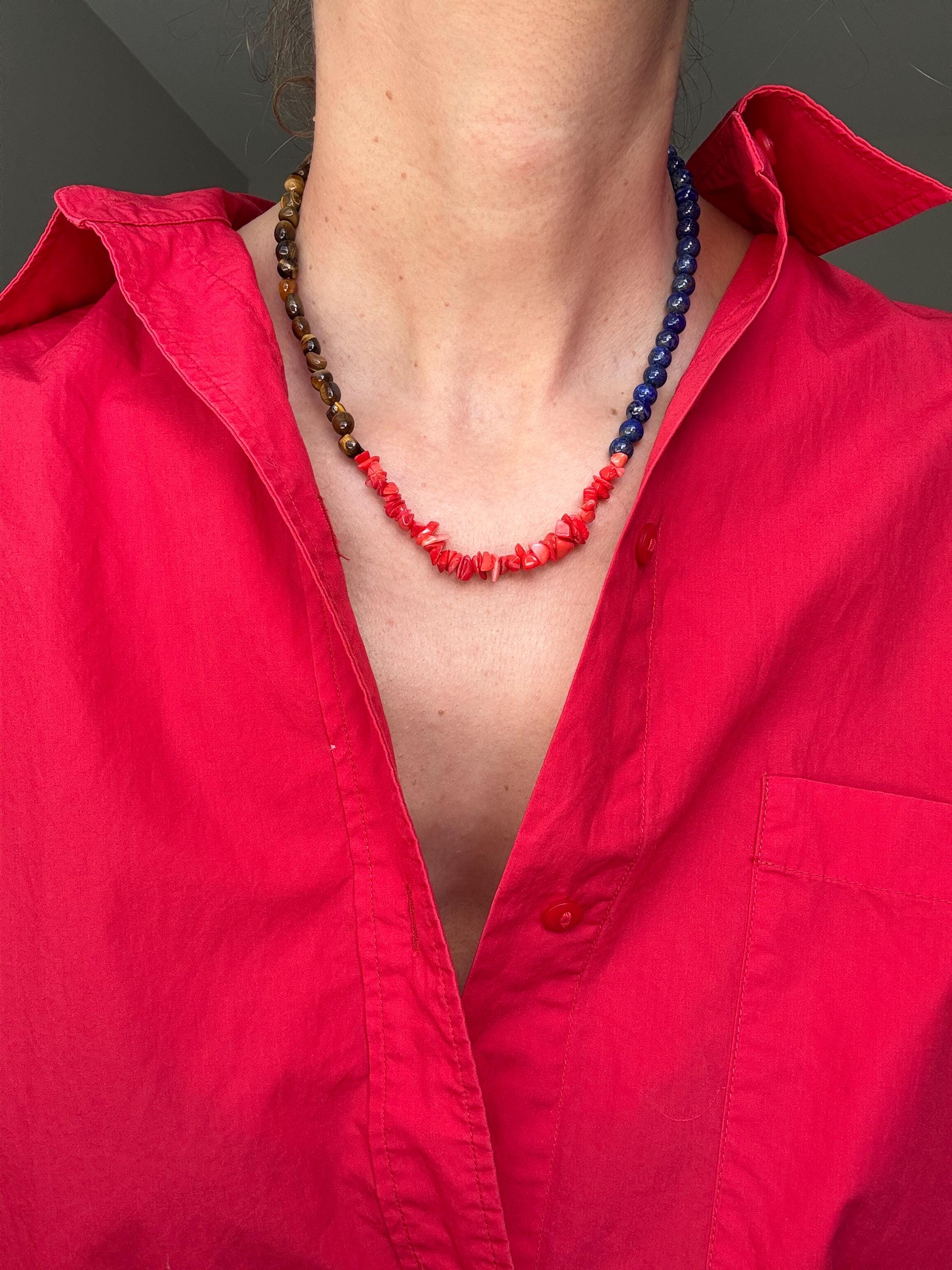 Lapis Lazuli Tiger's Eye Coral Necklace