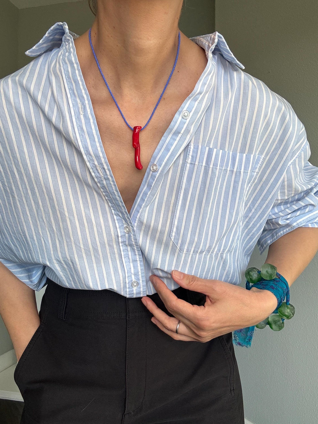 Red Coral Branch Pendant Necklace