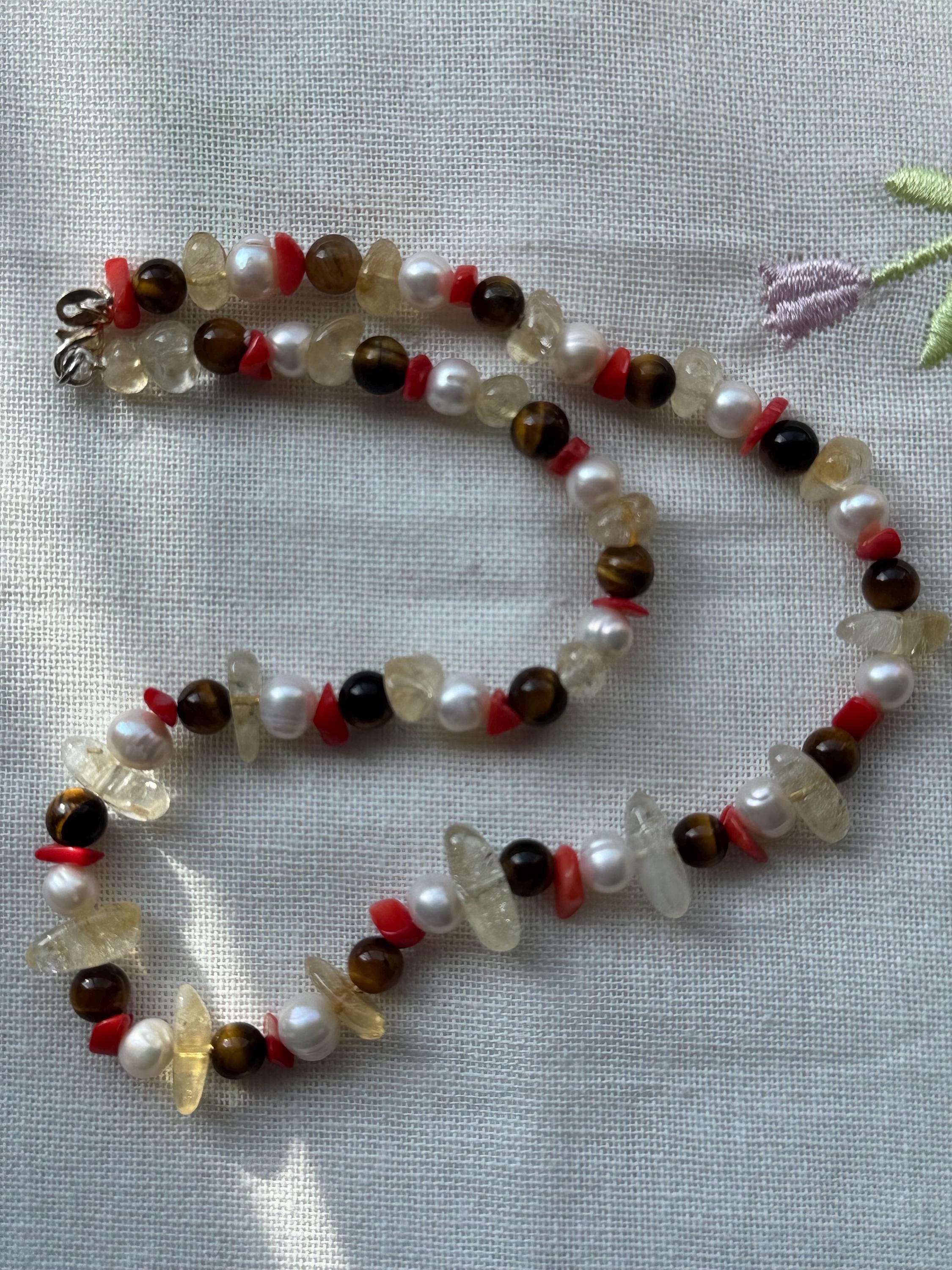 Tiger's Eye Pearl Coral Necklace