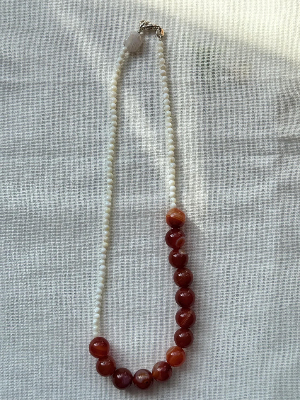 Asymmetric Red Agate Mother of Pearl Necklace