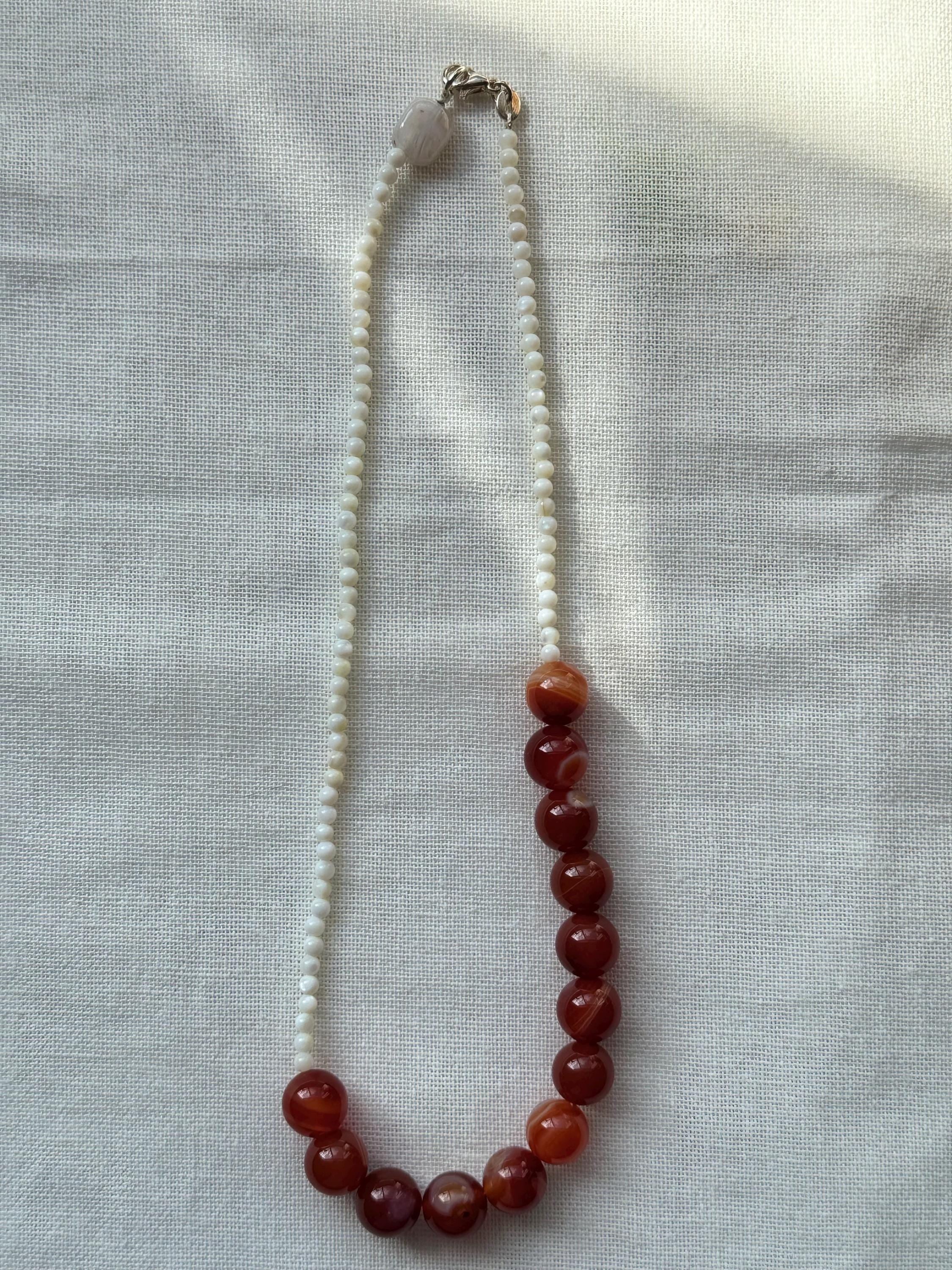 Asymmetric Red Agate Mother of Pearl Necklace