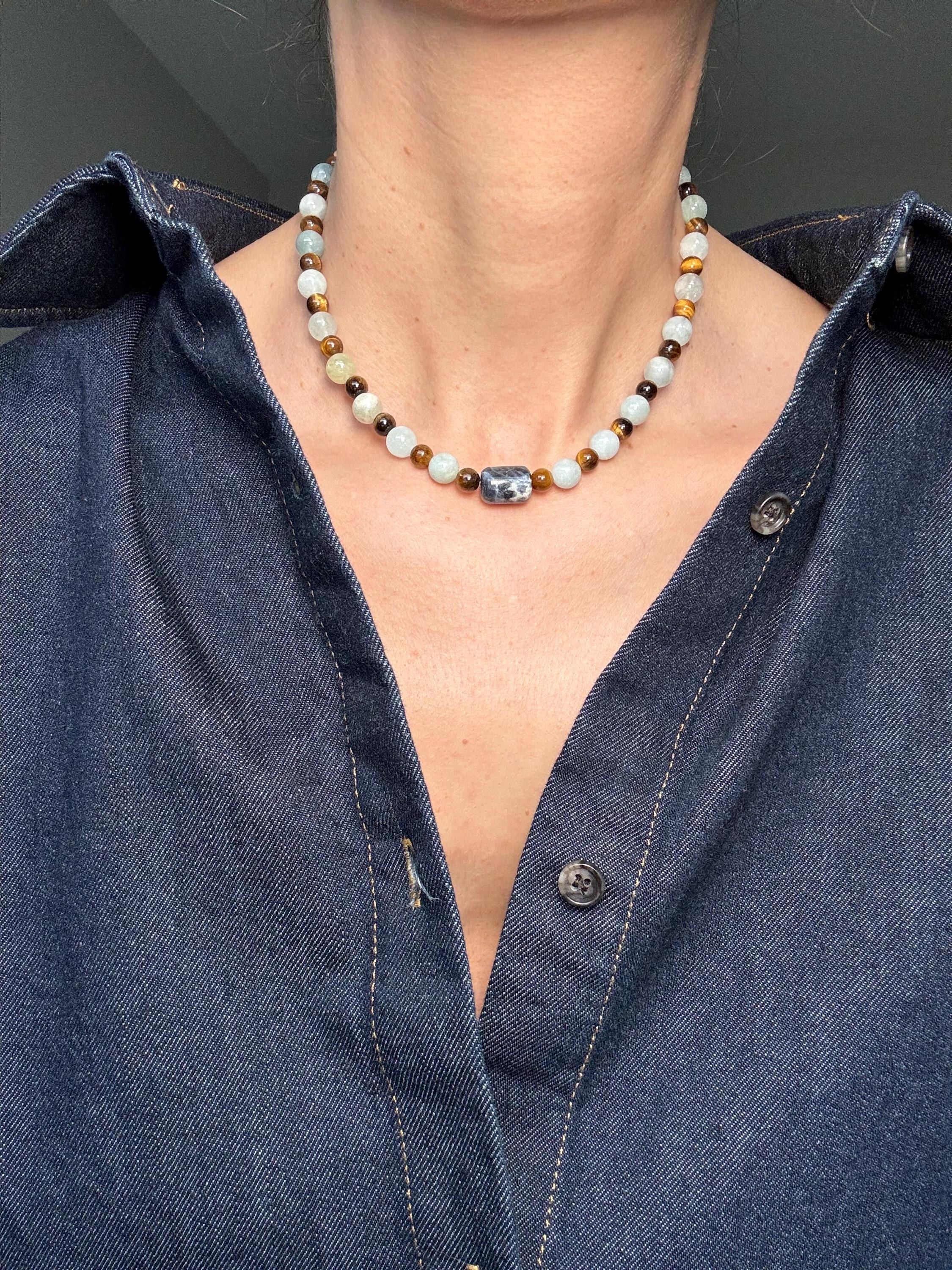 Aquamarine Tiger's Eye Sodalite Necklace