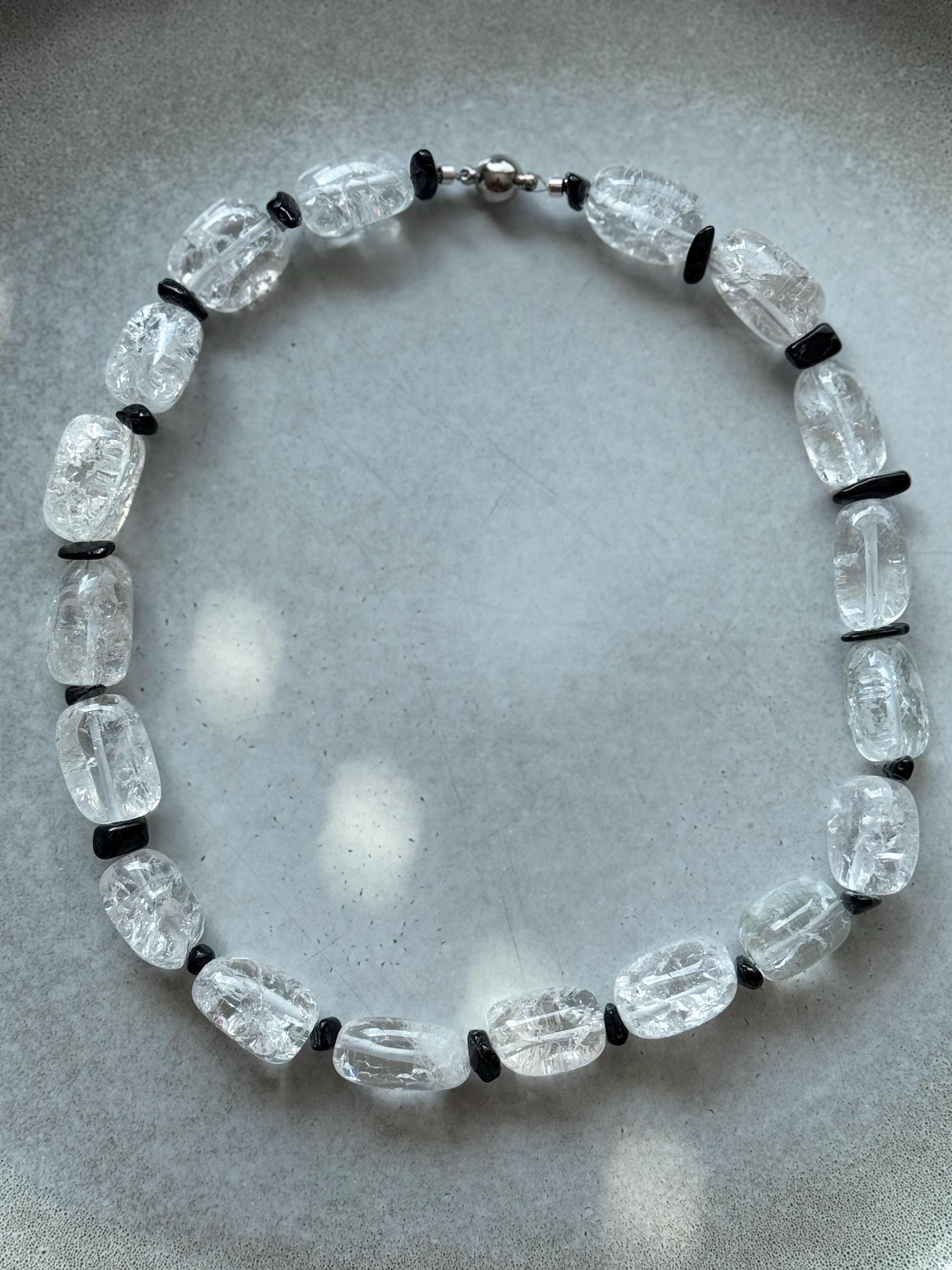 Black Tourmaline Crackled Quartz Necklace