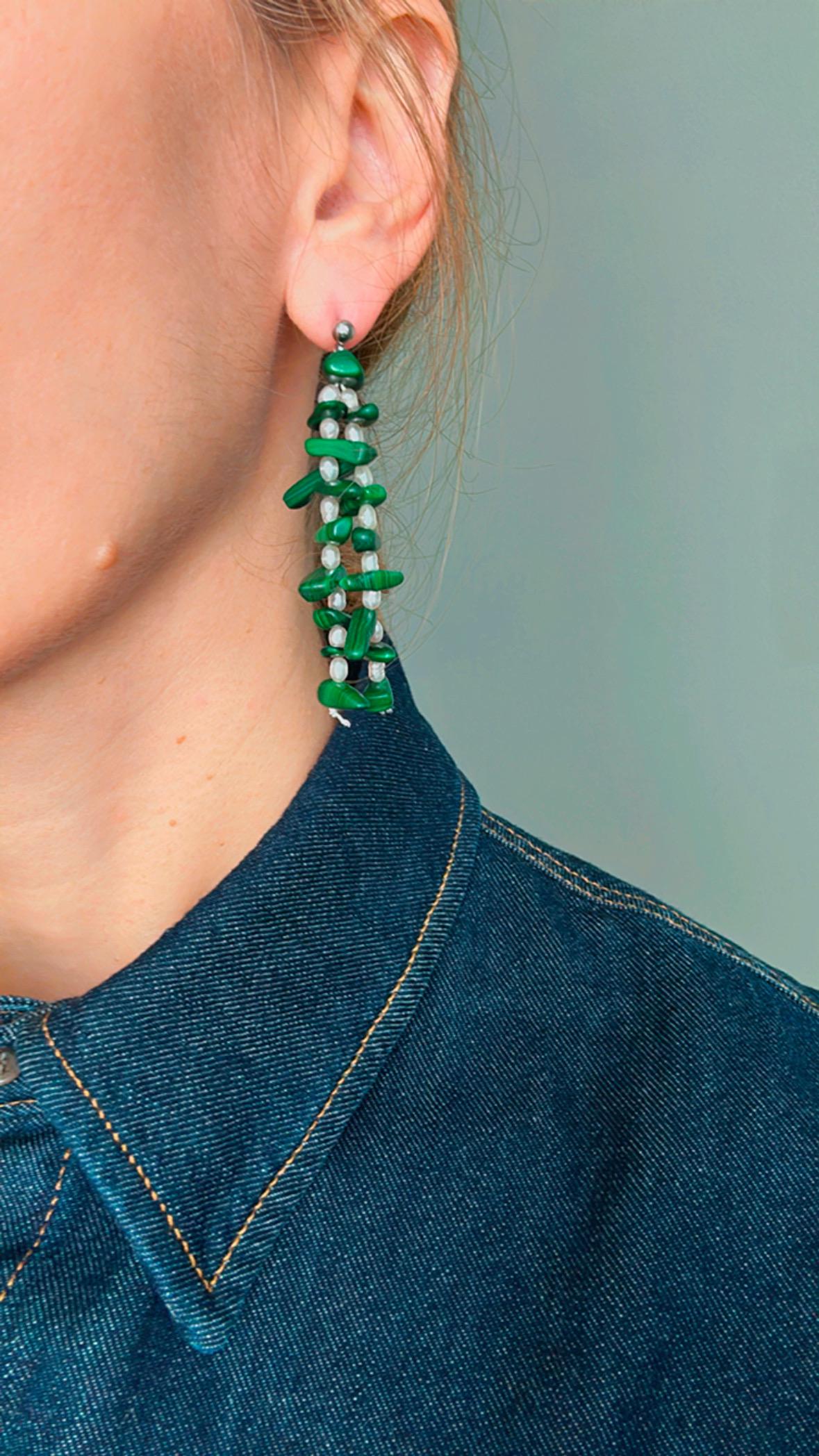 Malachite Pearl Drop Earrings