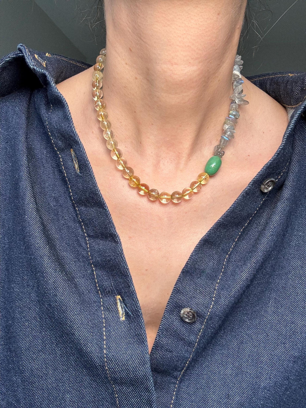 Citrine Labradorite Green Turquoise Necklace