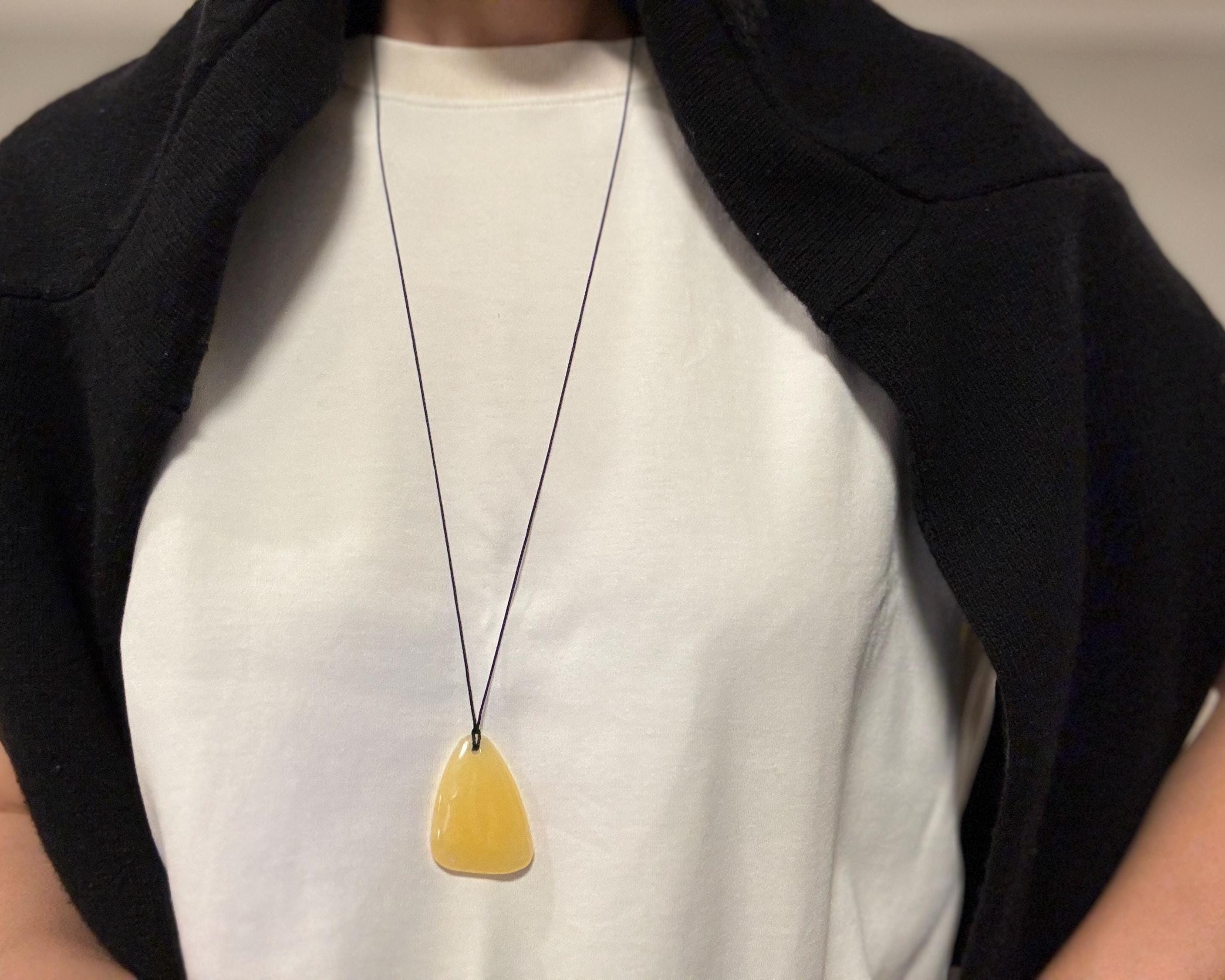 Yellow Calcite Jade Pendant Necklace