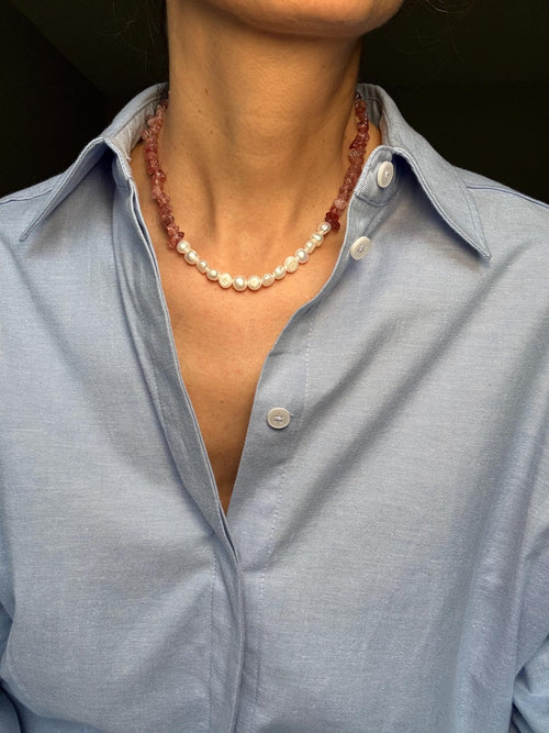 Baroque Pearl  Strawberry Quartz