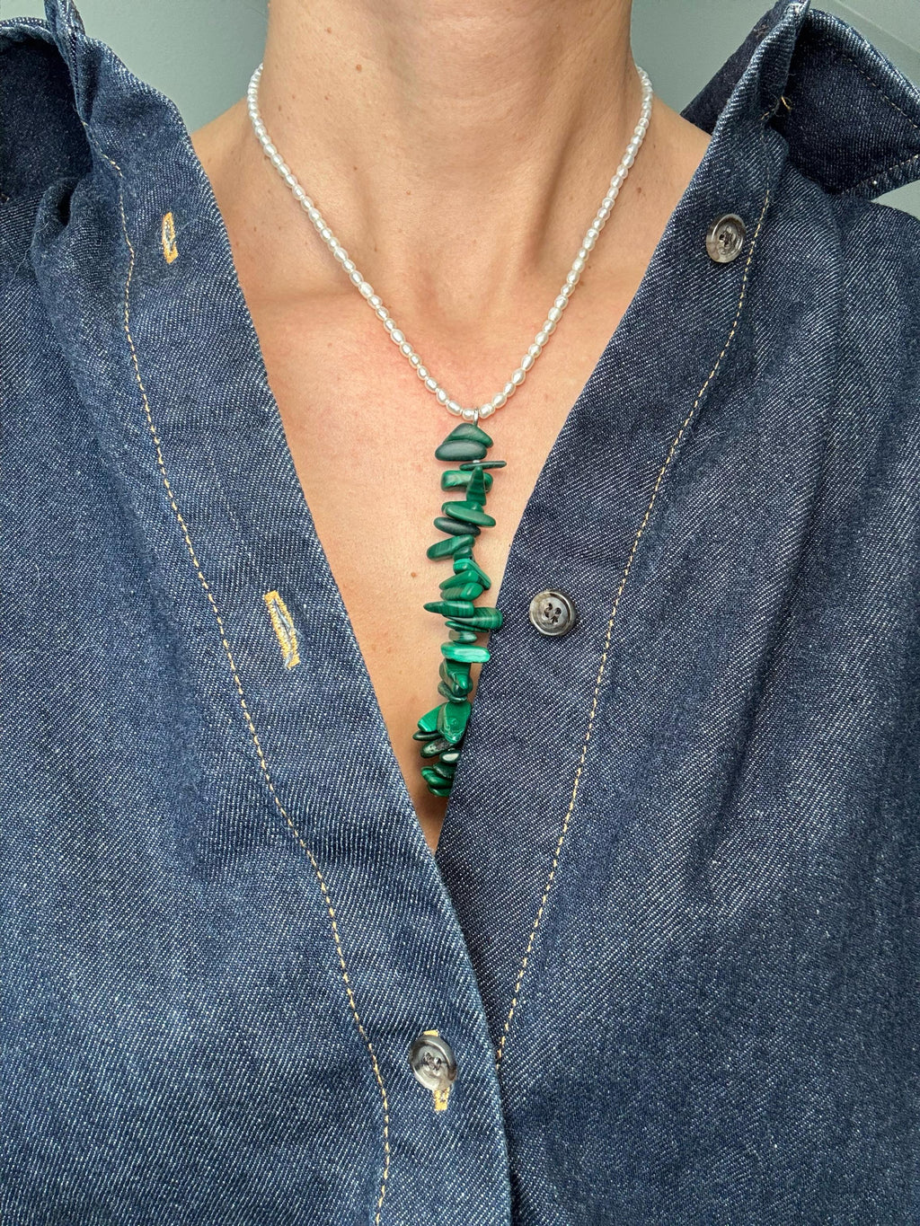 Malachite & Pearl Pendant Necklace