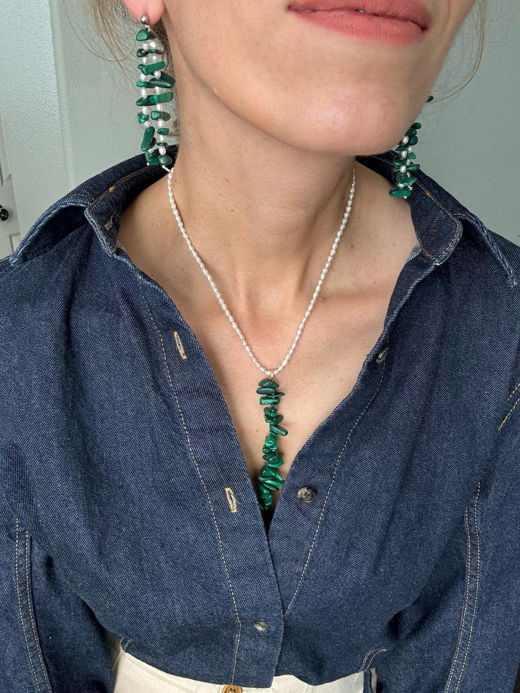 Malachite & Pearl Pendant Necklace
