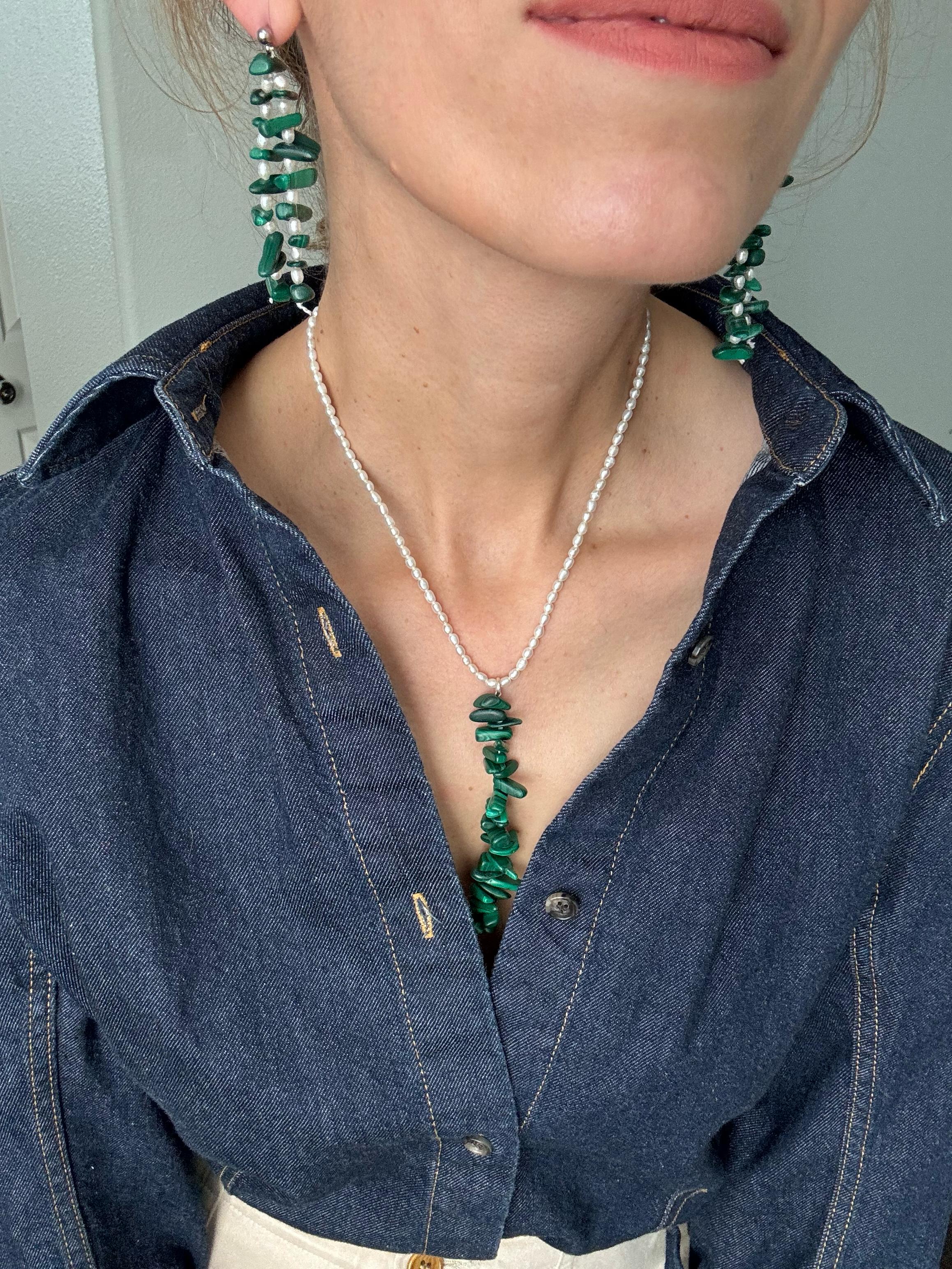 Malachite & Pearl Pendant Necklace