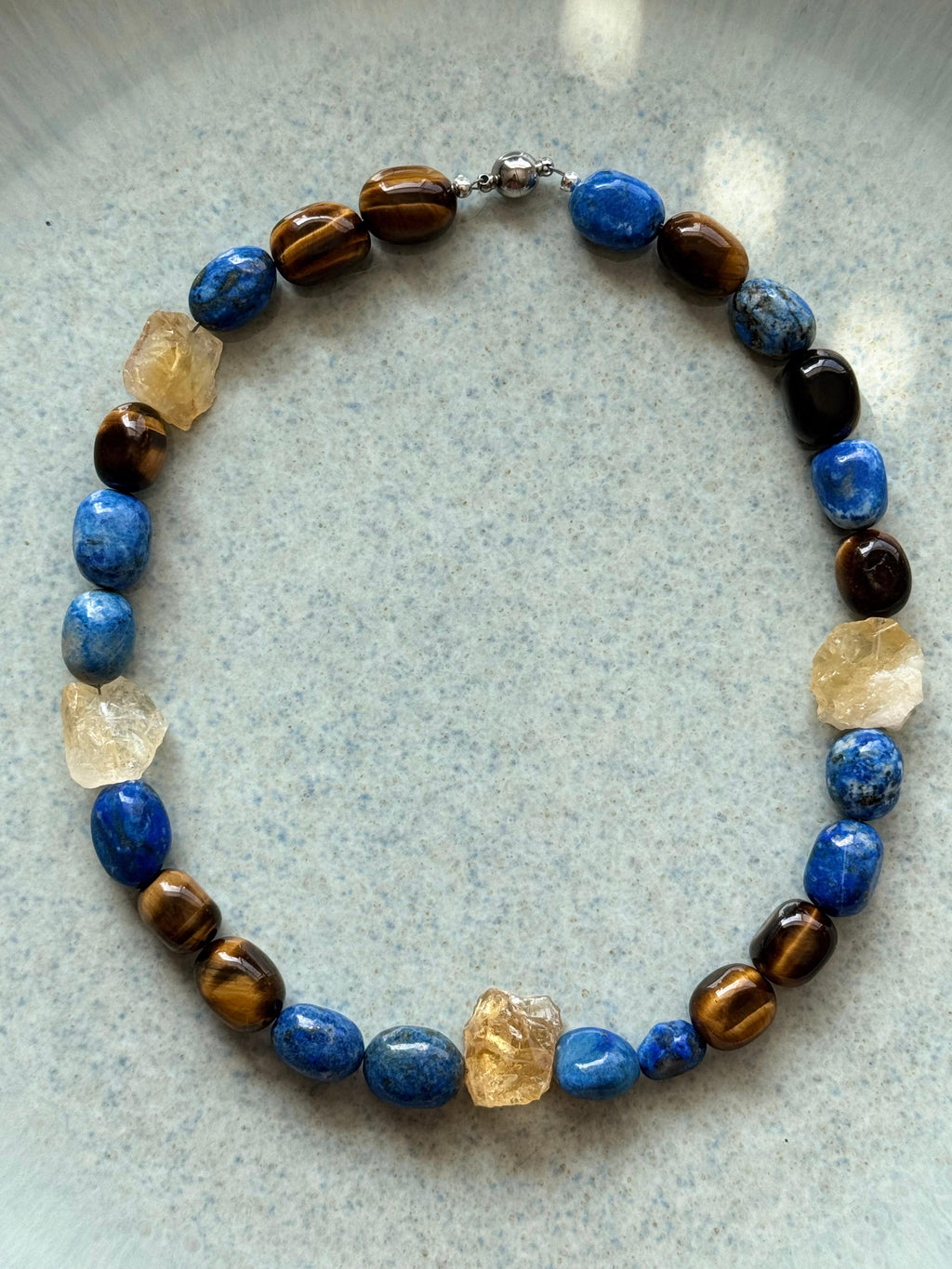 Lapis Lazuli, Tiger's Eye  Raw Citrine Necklace