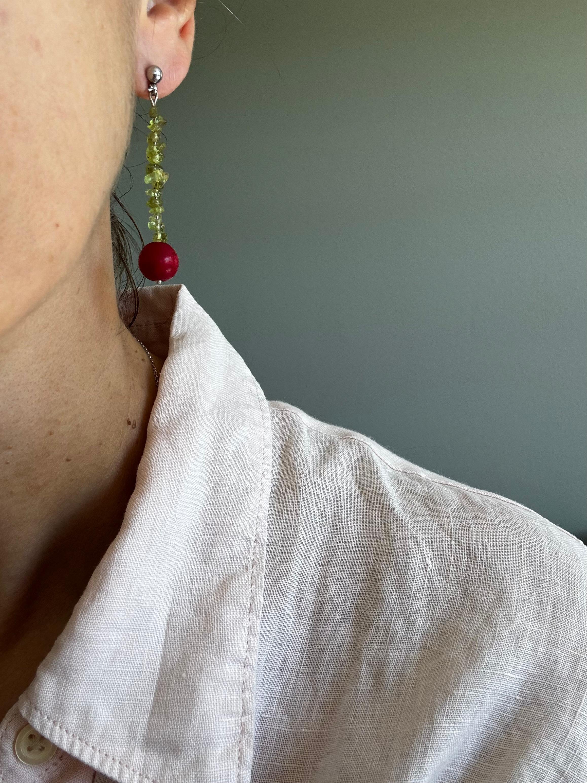 Peridot & Red Howlite Drop Earrings