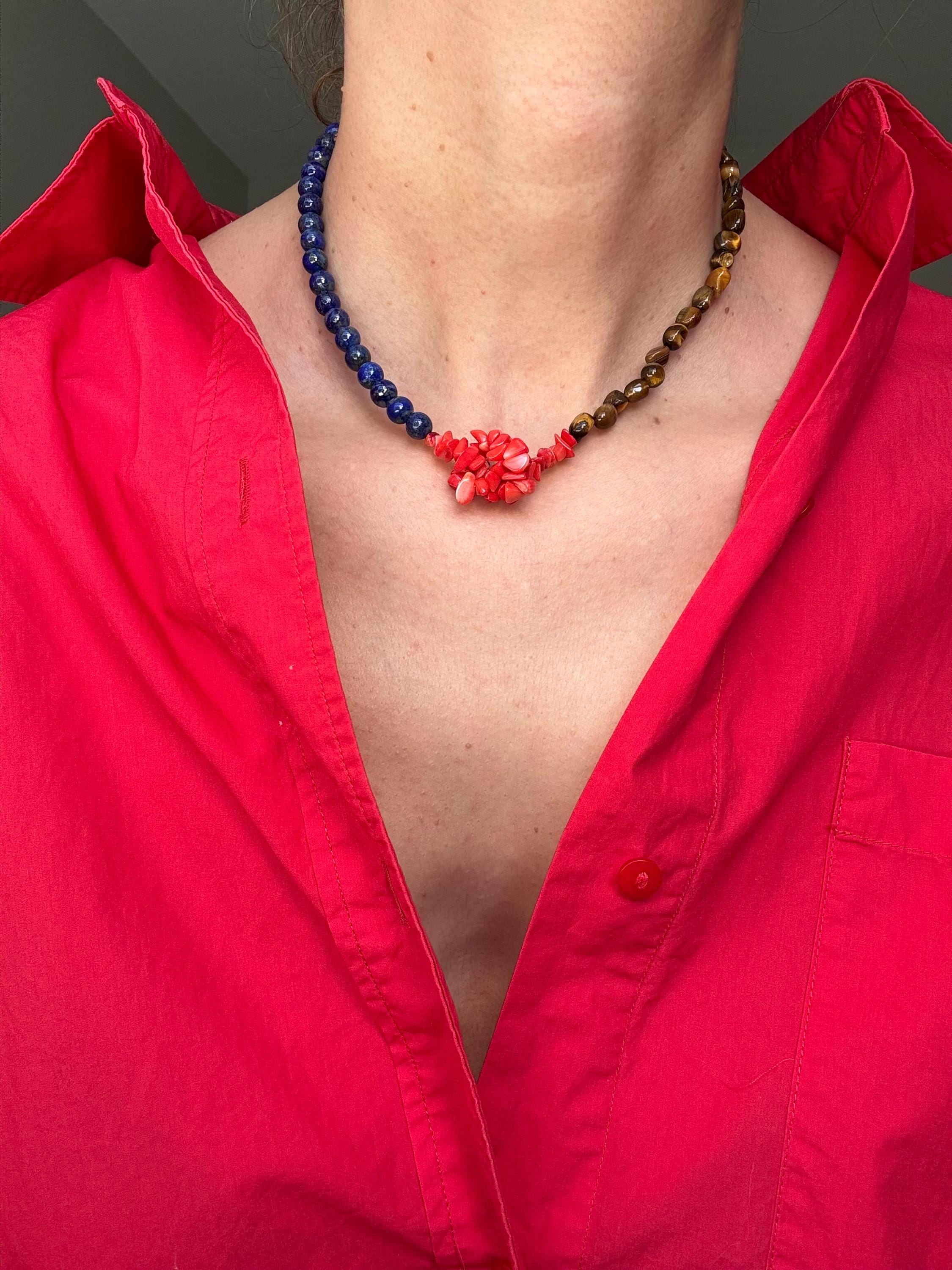 Lapis Lazuli Tiger's Eye Coral Necklace