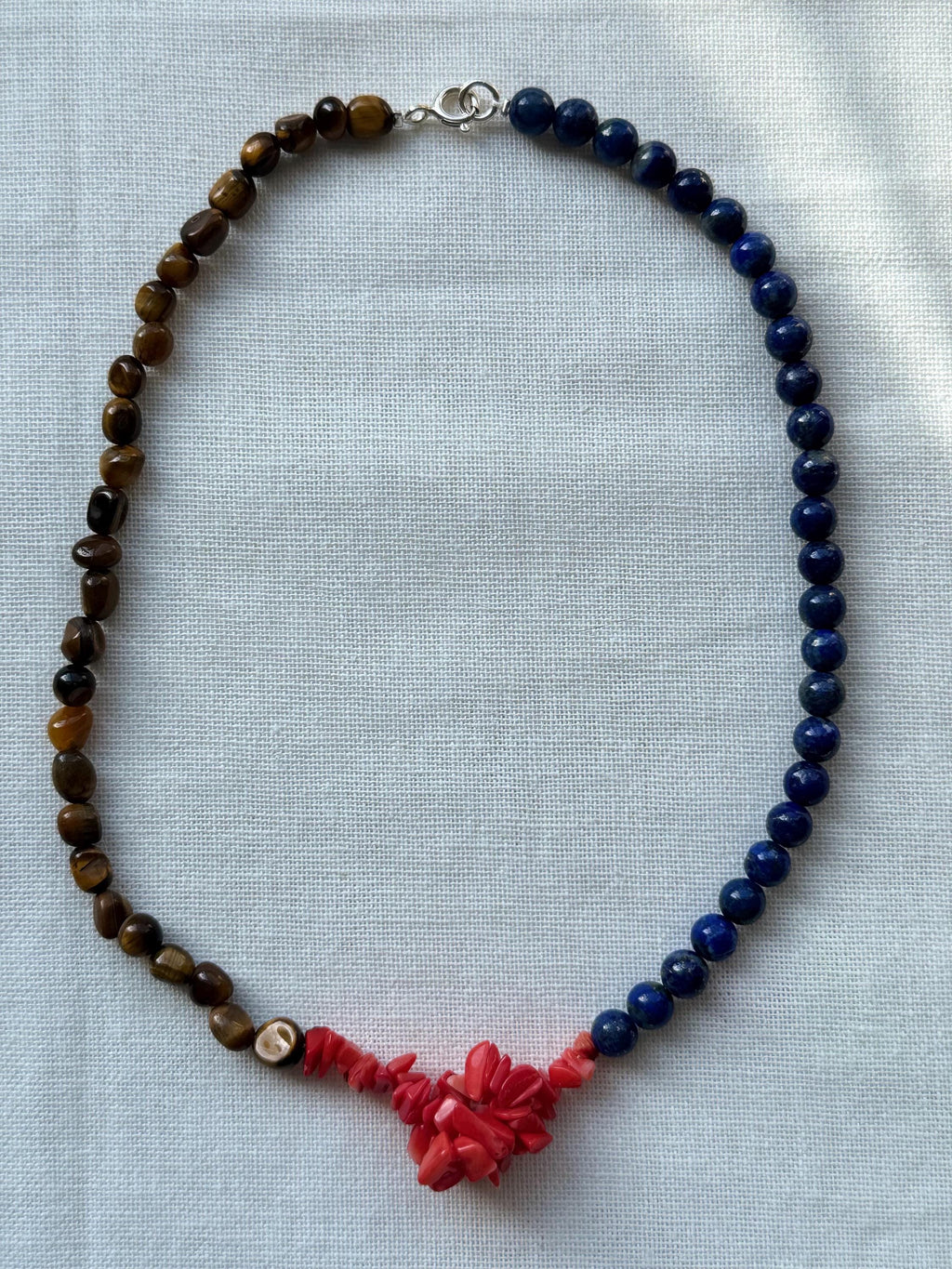 Lapis Lazuli Tiger's Eye Coral Necklace