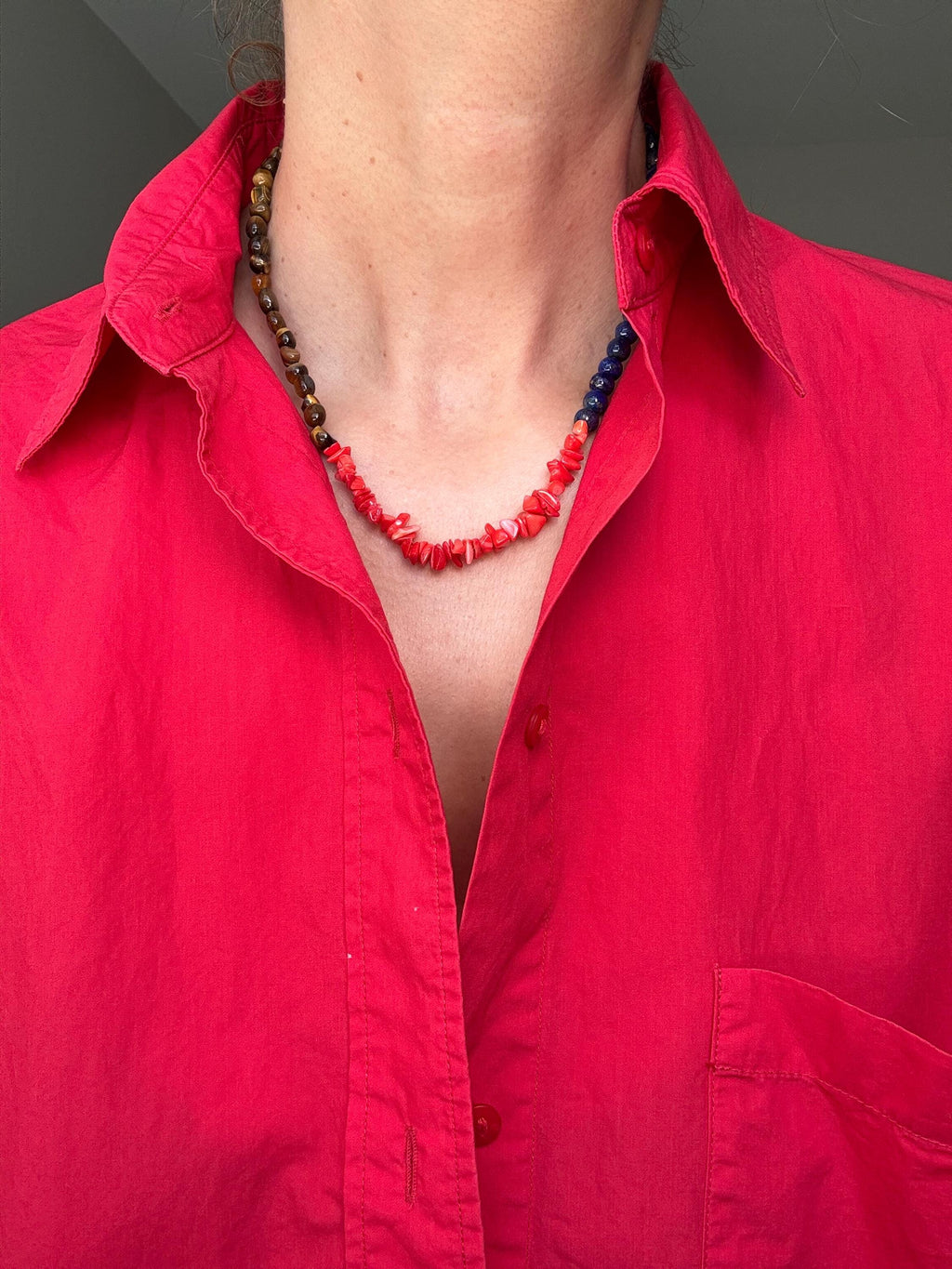 Lapis Lazuli Tiger's Eye Coral Necklace