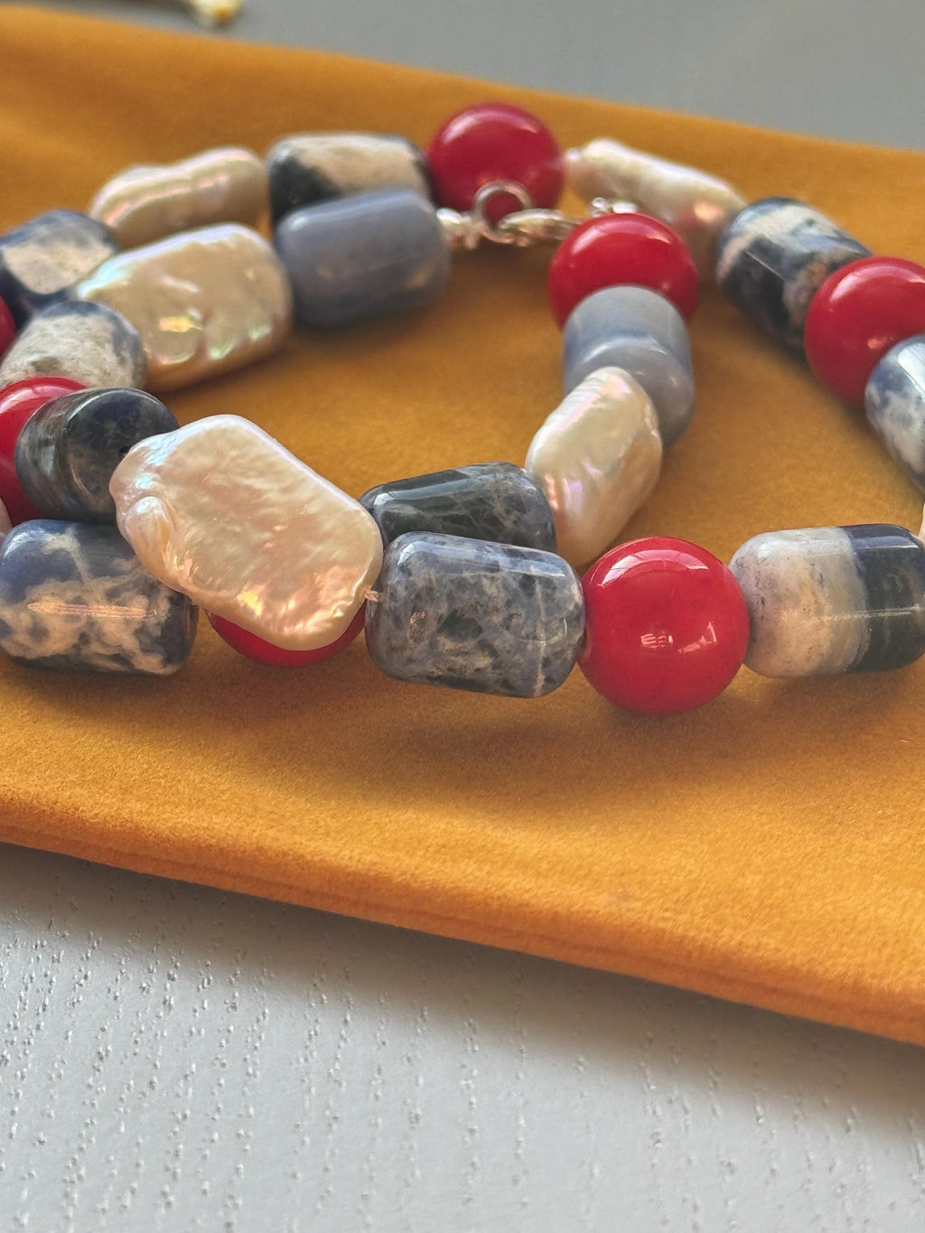 Sodalite Coral Baroque Pearl Necklace