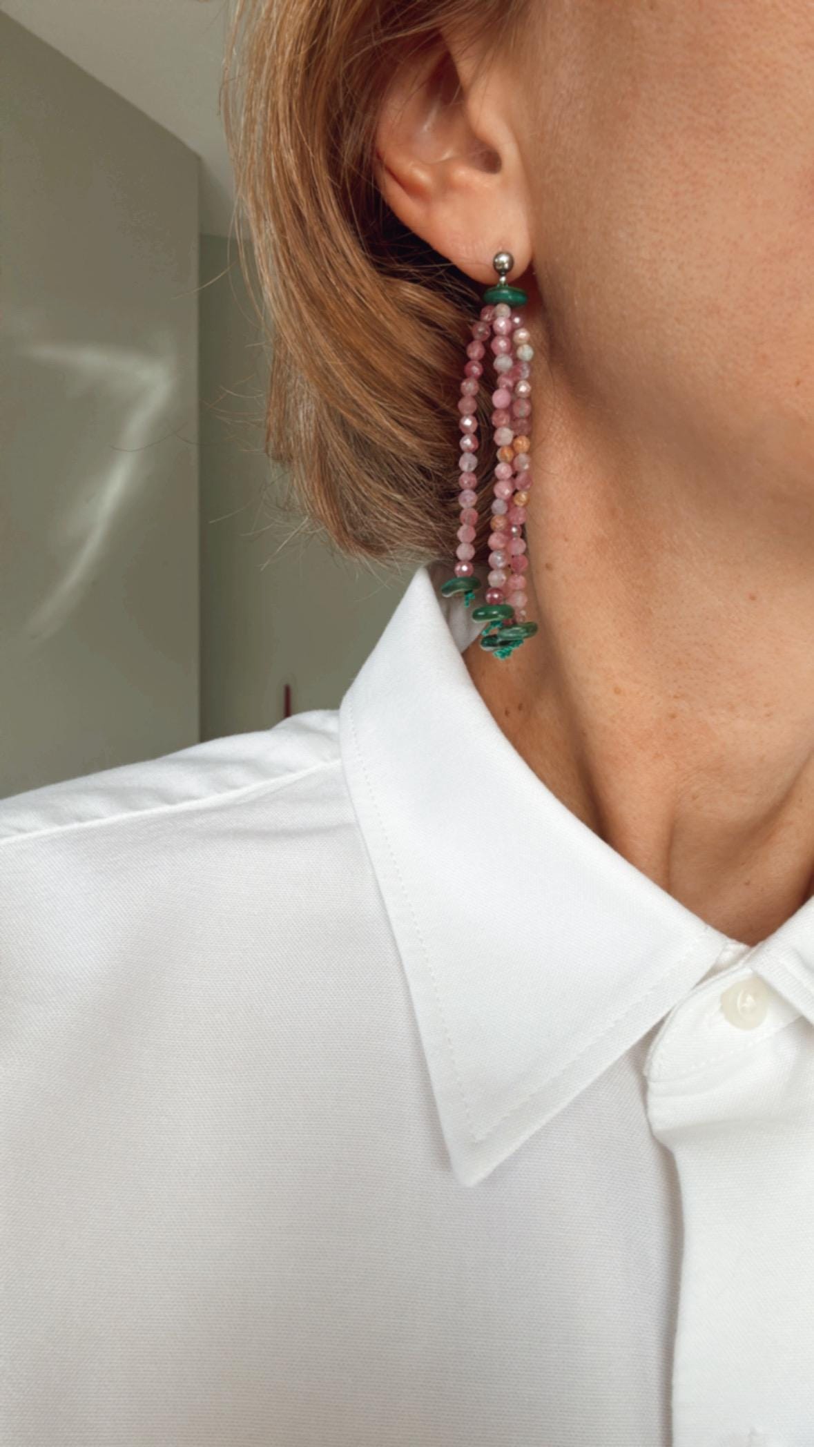 Pink Tourmaline Tassel Earrings