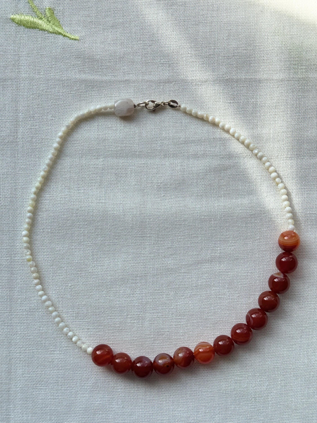 Asymmetric Red Agate Mother of Pearl Necklace