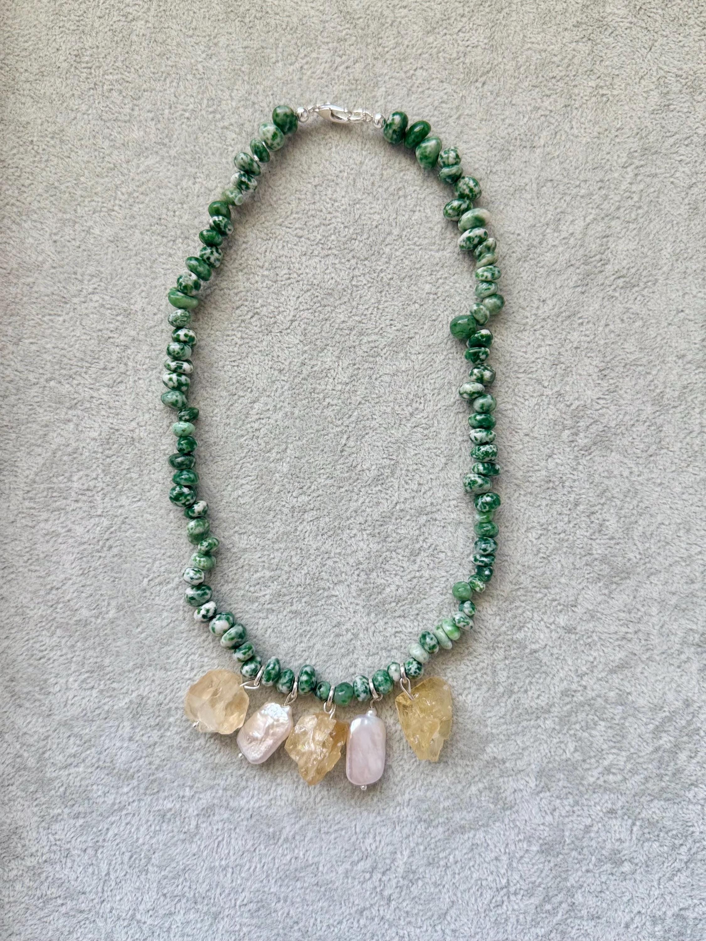 Green Jasper Pearl Citrine Necklace