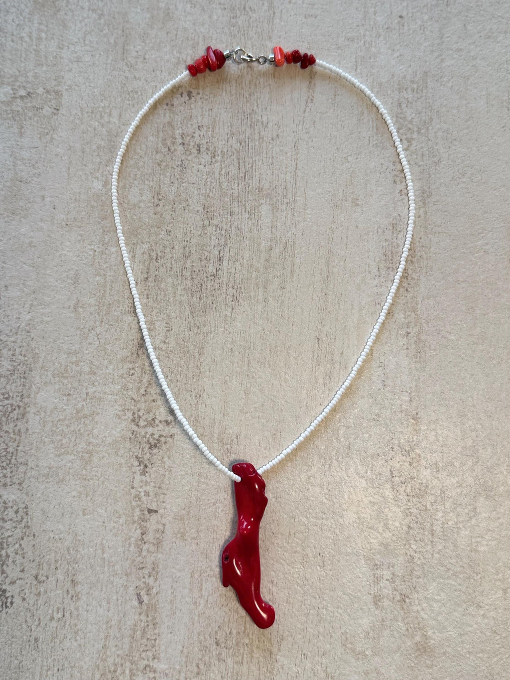 Red Coral Branch Pendant Necklace