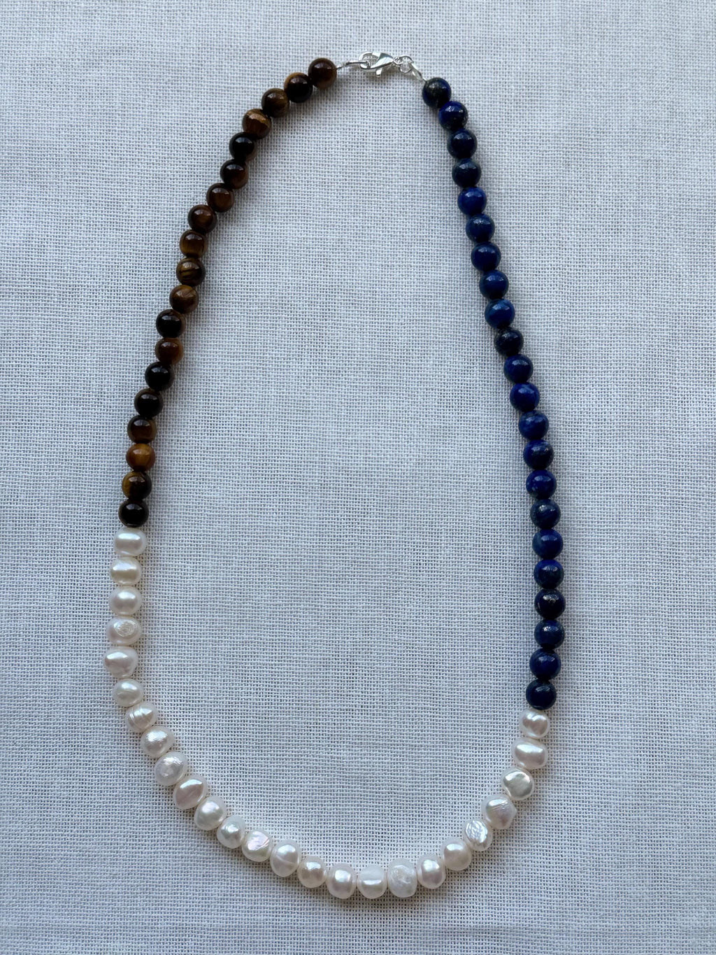 Lapis Lazuli Tiger's Eye Pearl Necklace
