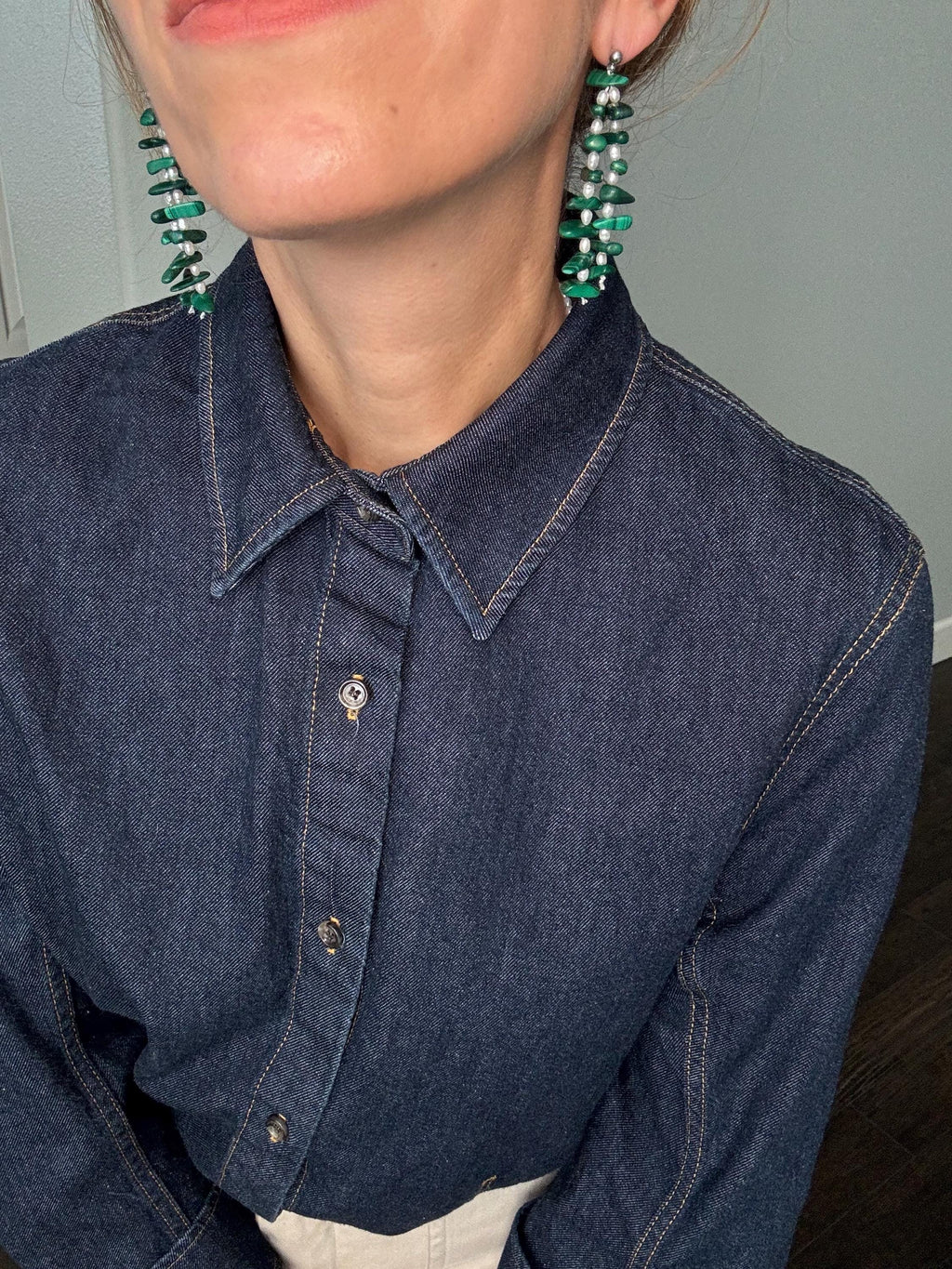 Malachite Pearl Drop Earrings