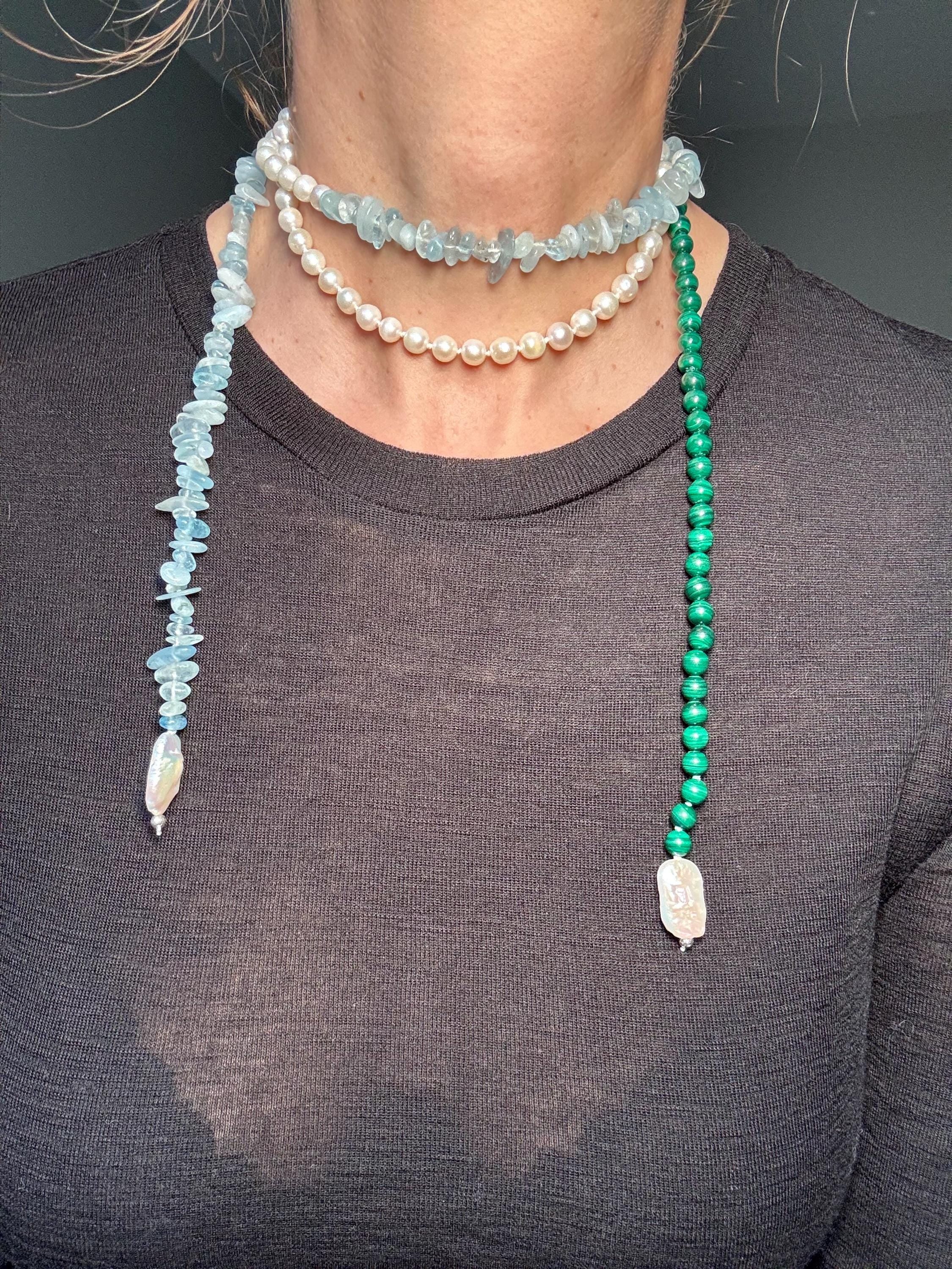 Pearl Malachite Aquamarine Coral Necklace