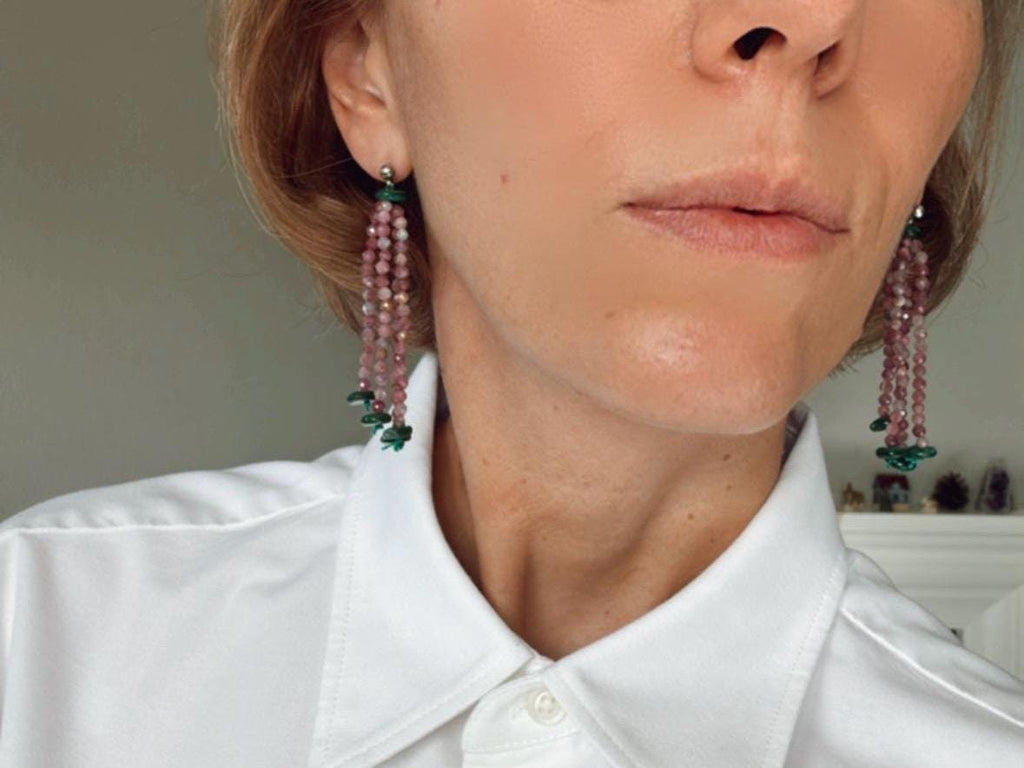 Pink Tourmaline Tassel Earrings