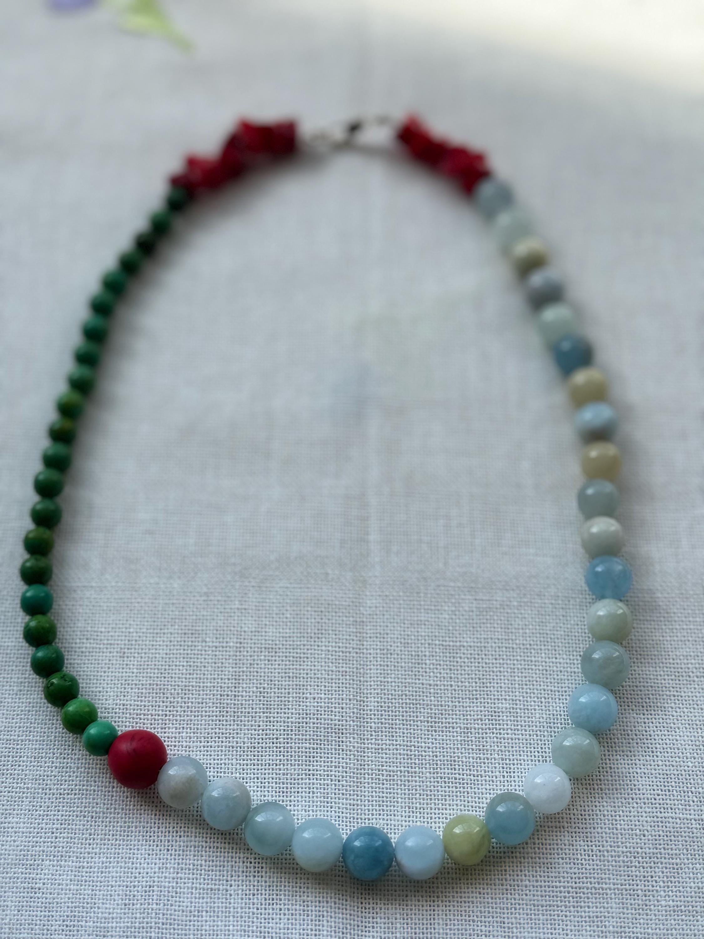 Aquamarine Green Turquoise Coral Necklace