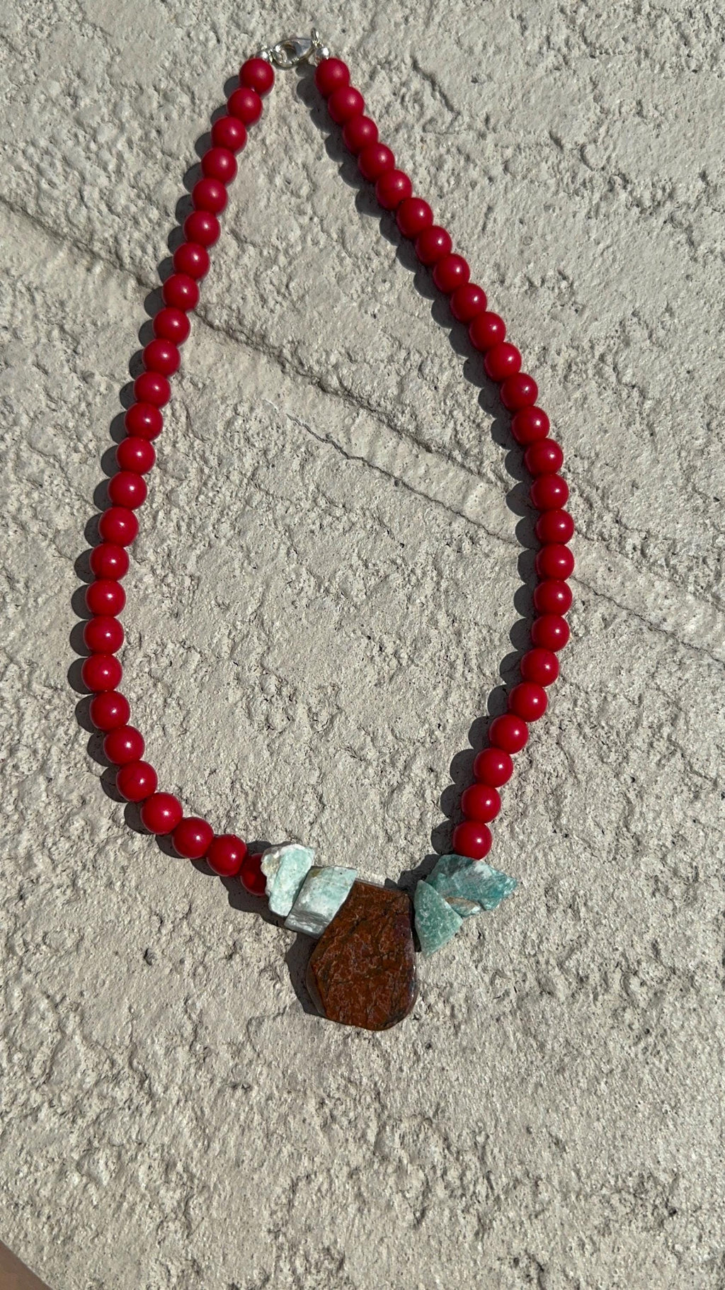 Raw Chrysoprase, Amazonite & Red Howlite Necklace