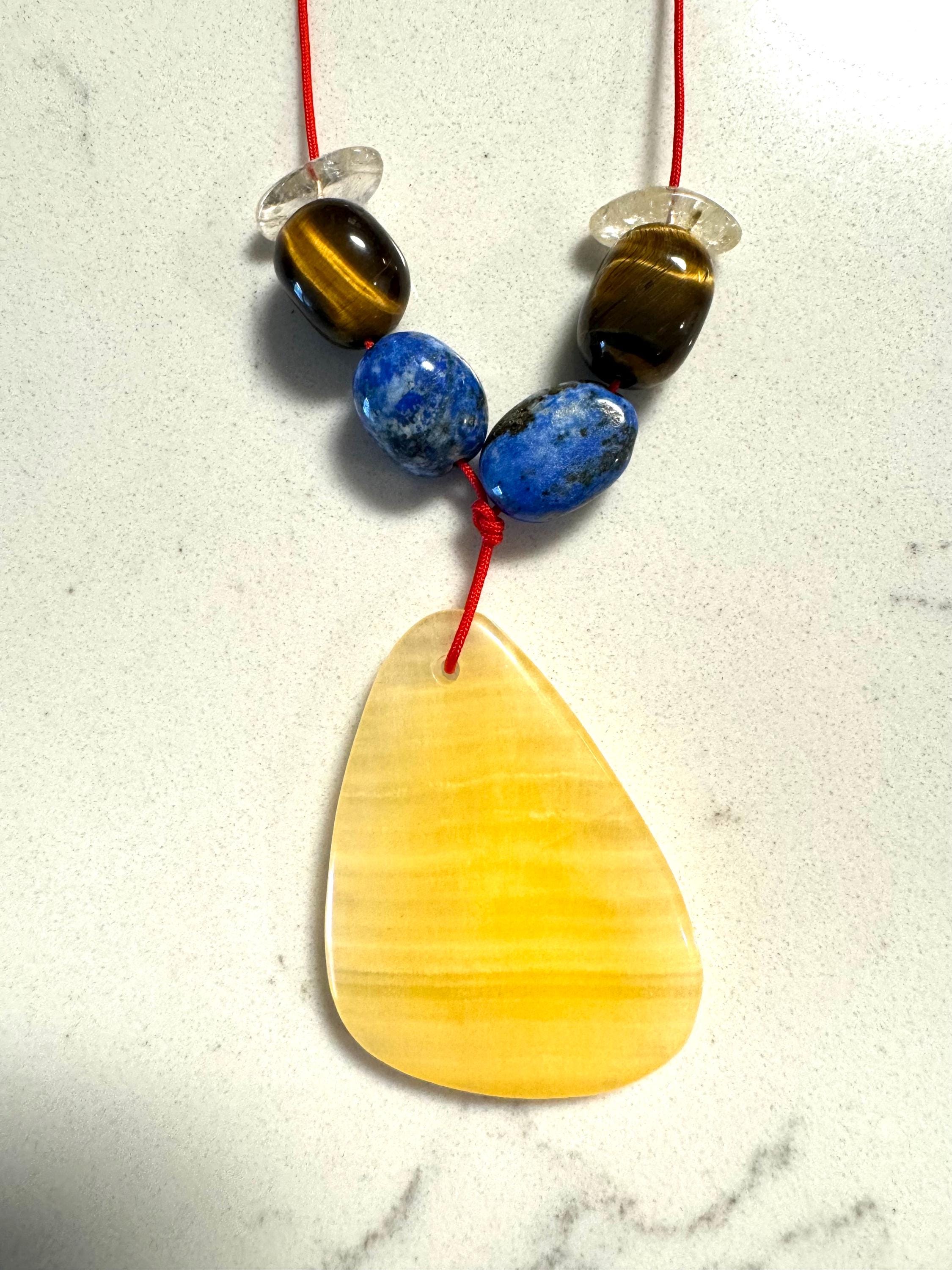 Yellow Calcite Tiger's Eye Lapis Citrine Pendant Necklace