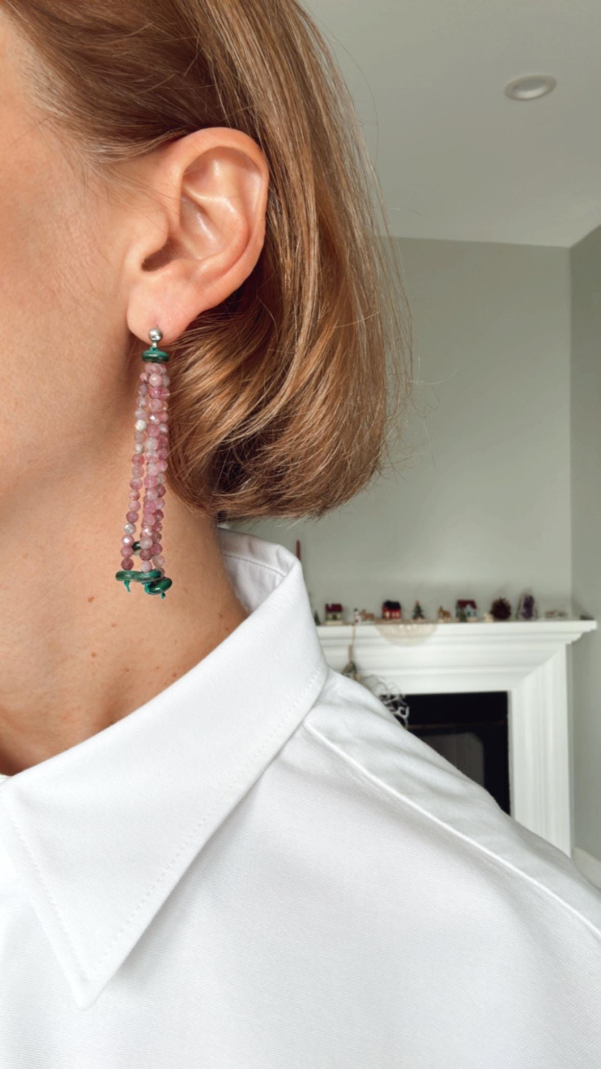 Pink Tourmaline Tassel Earrings