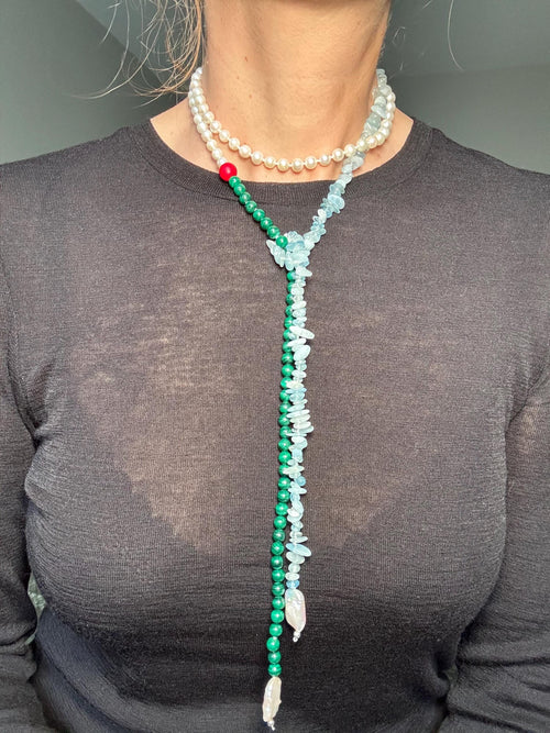 Archipelago · No. 046 — Pearl, malachite, aquamarine & coral Necklace