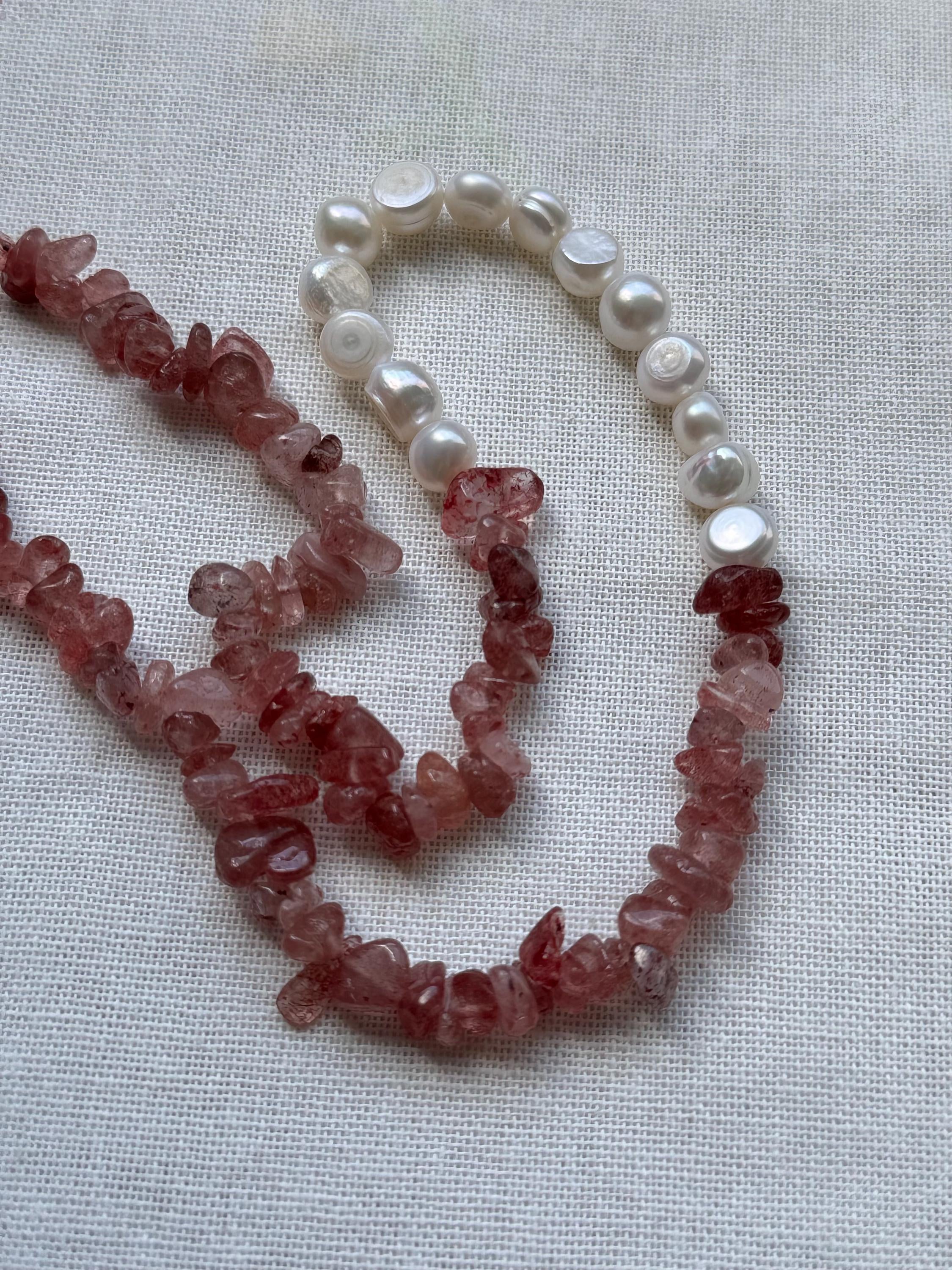 Baroque Pearl  Strawberry Quartz