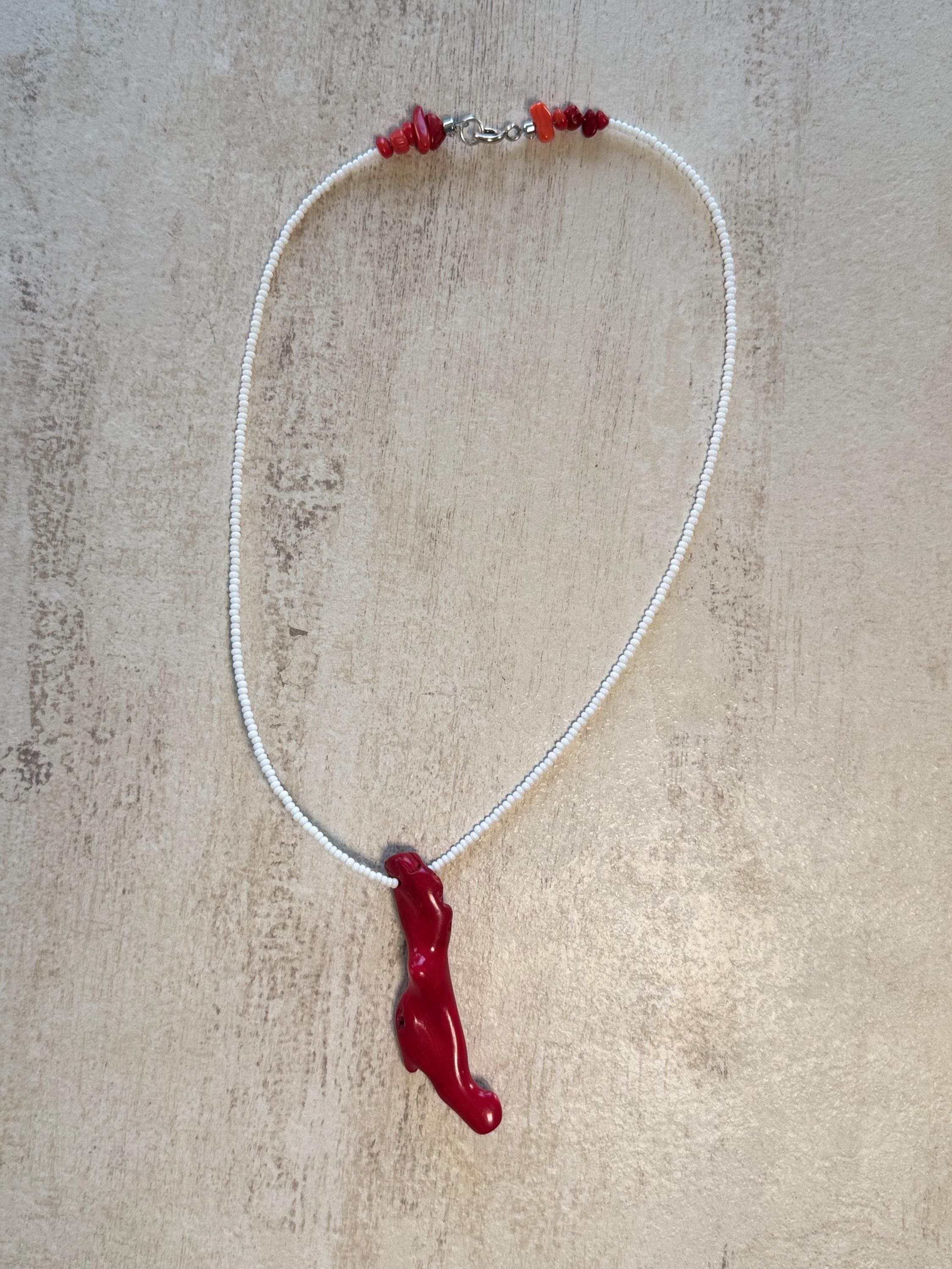 Red Coral Branch Pendant Necklace